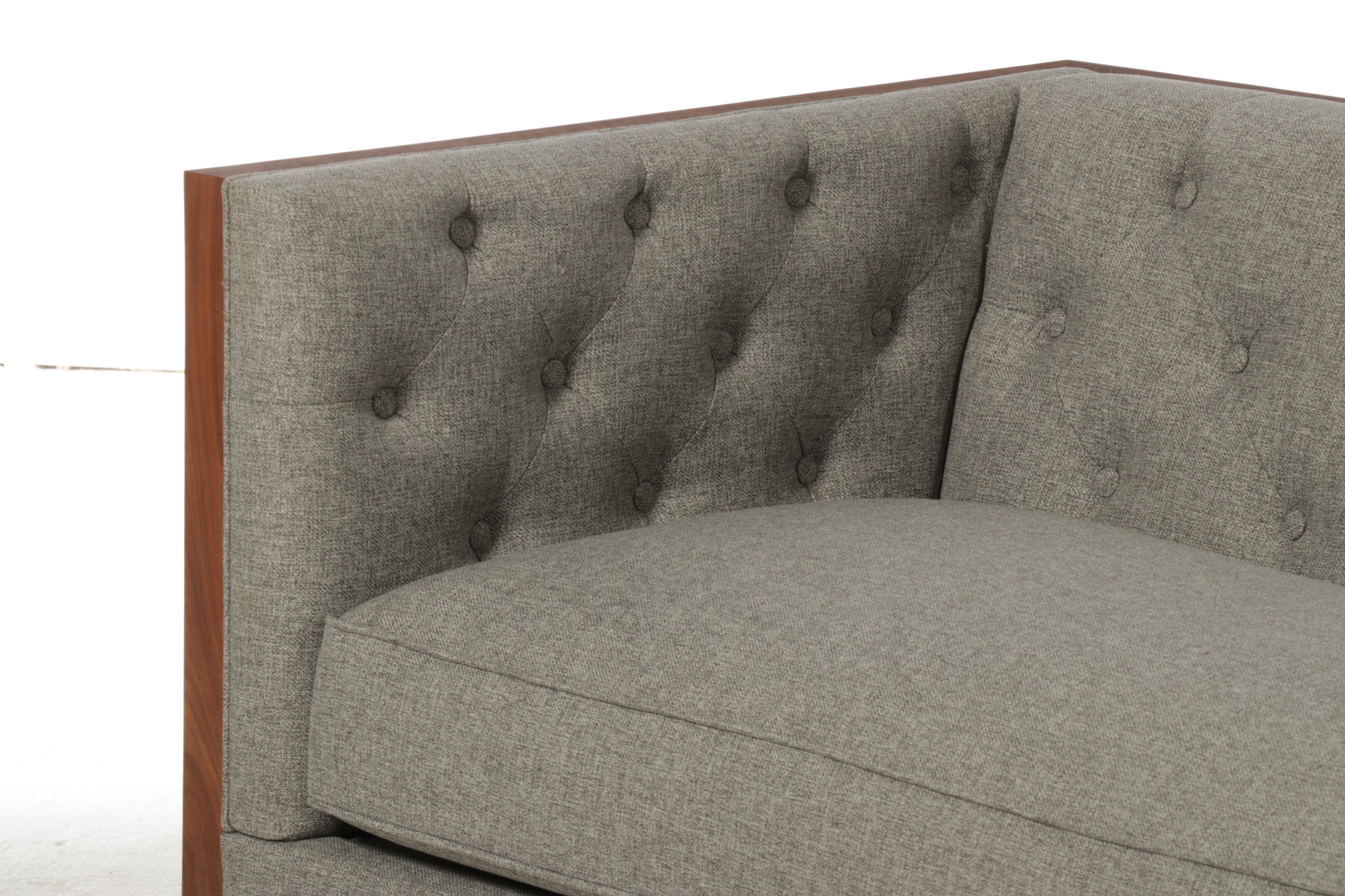 Modernist Style Walnut and Button-Tufted Sofa