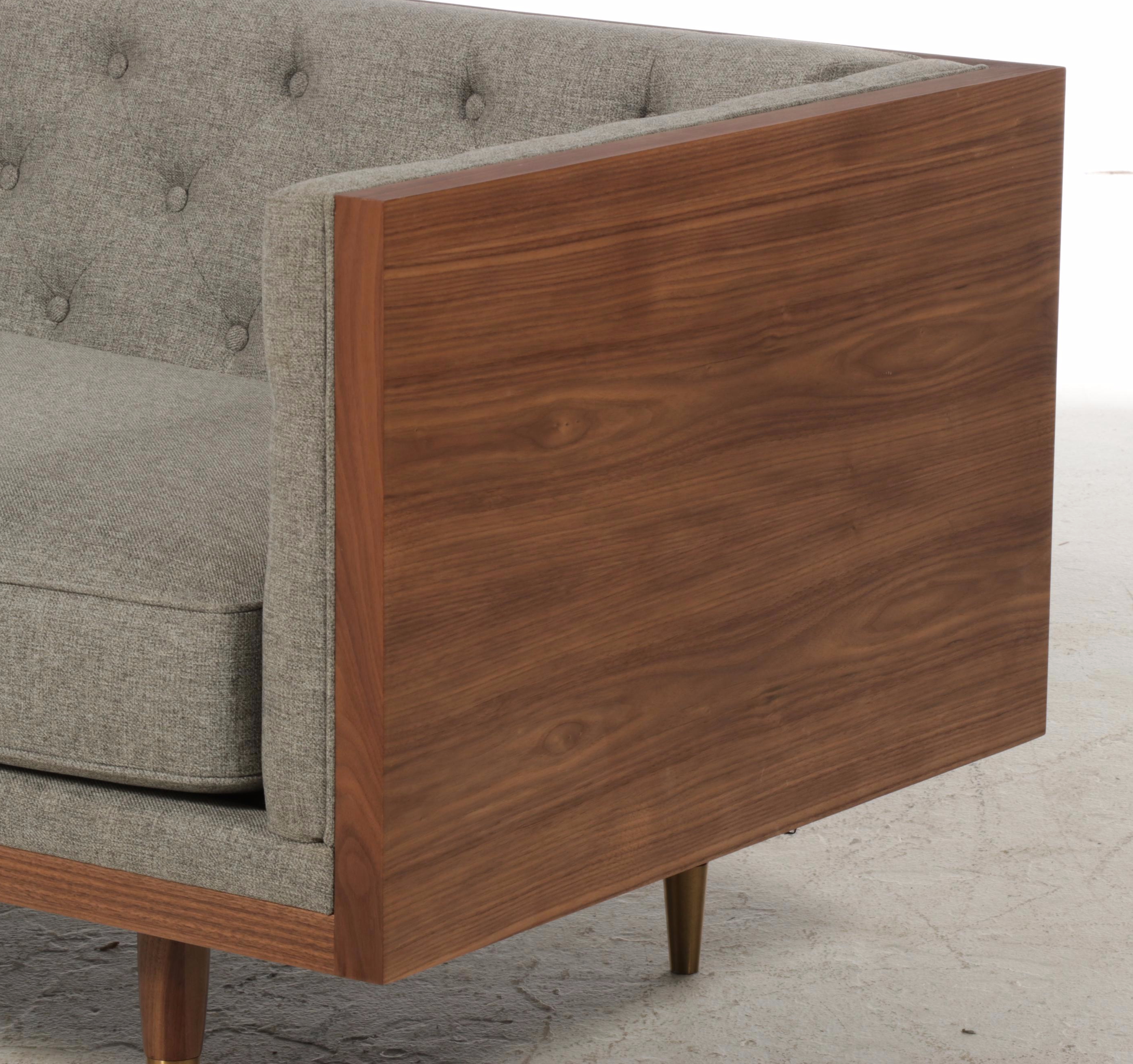 Modernist Style Walnut and Button-Tufted Sofa