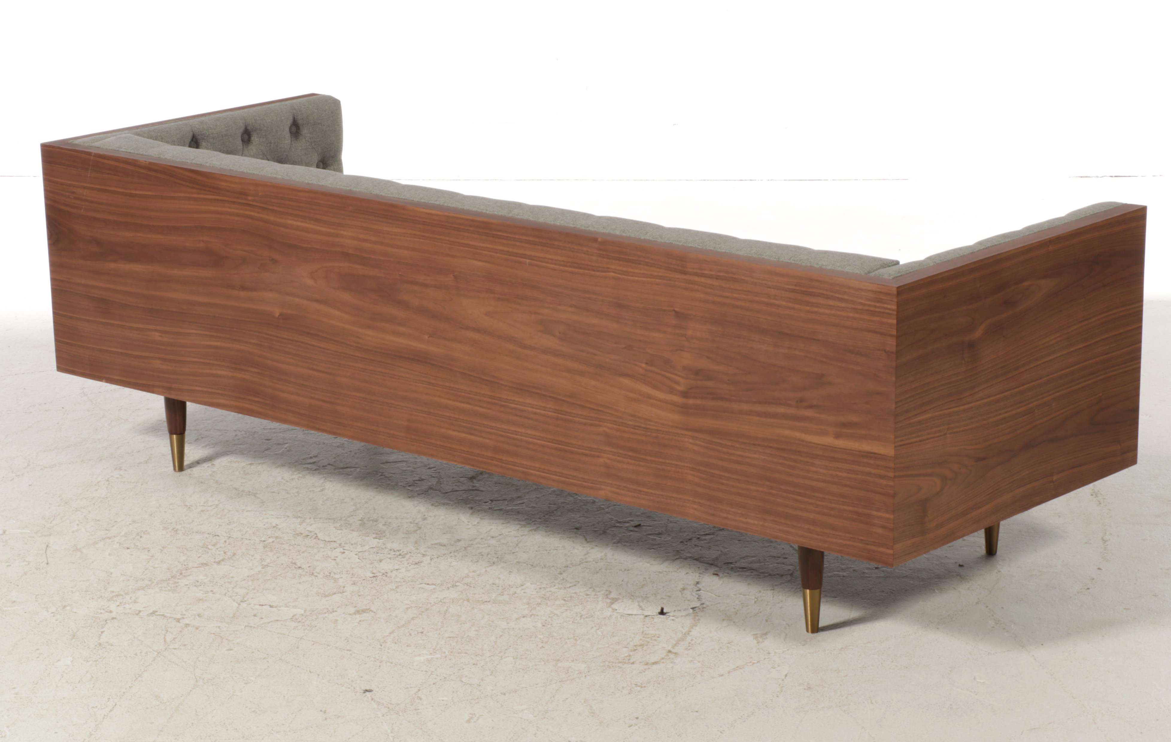 Modernist Style Walnut and Button-Tufted Sofa