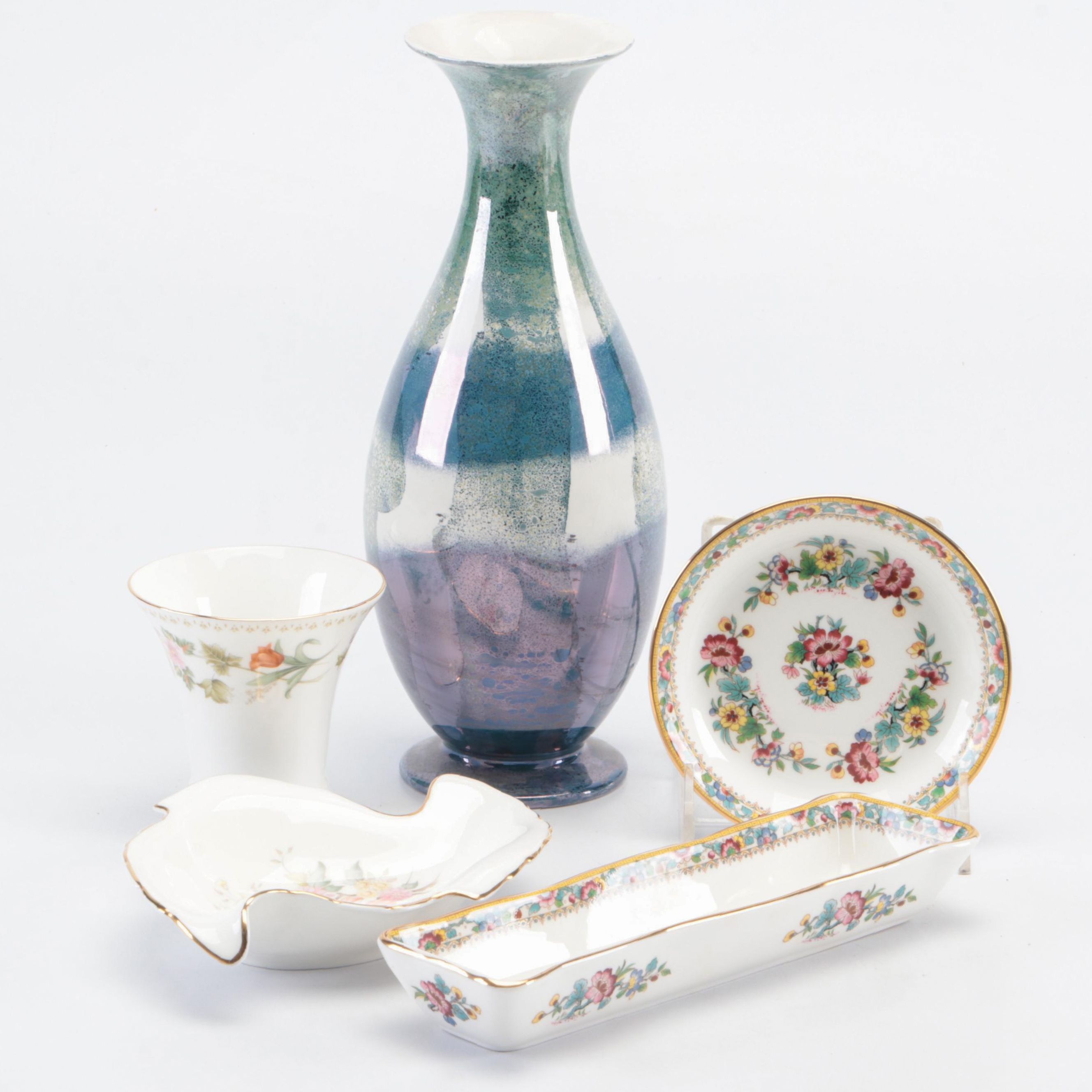 Coalport "Ming Rose" Bowl and Tray with Other Vase and Dishes