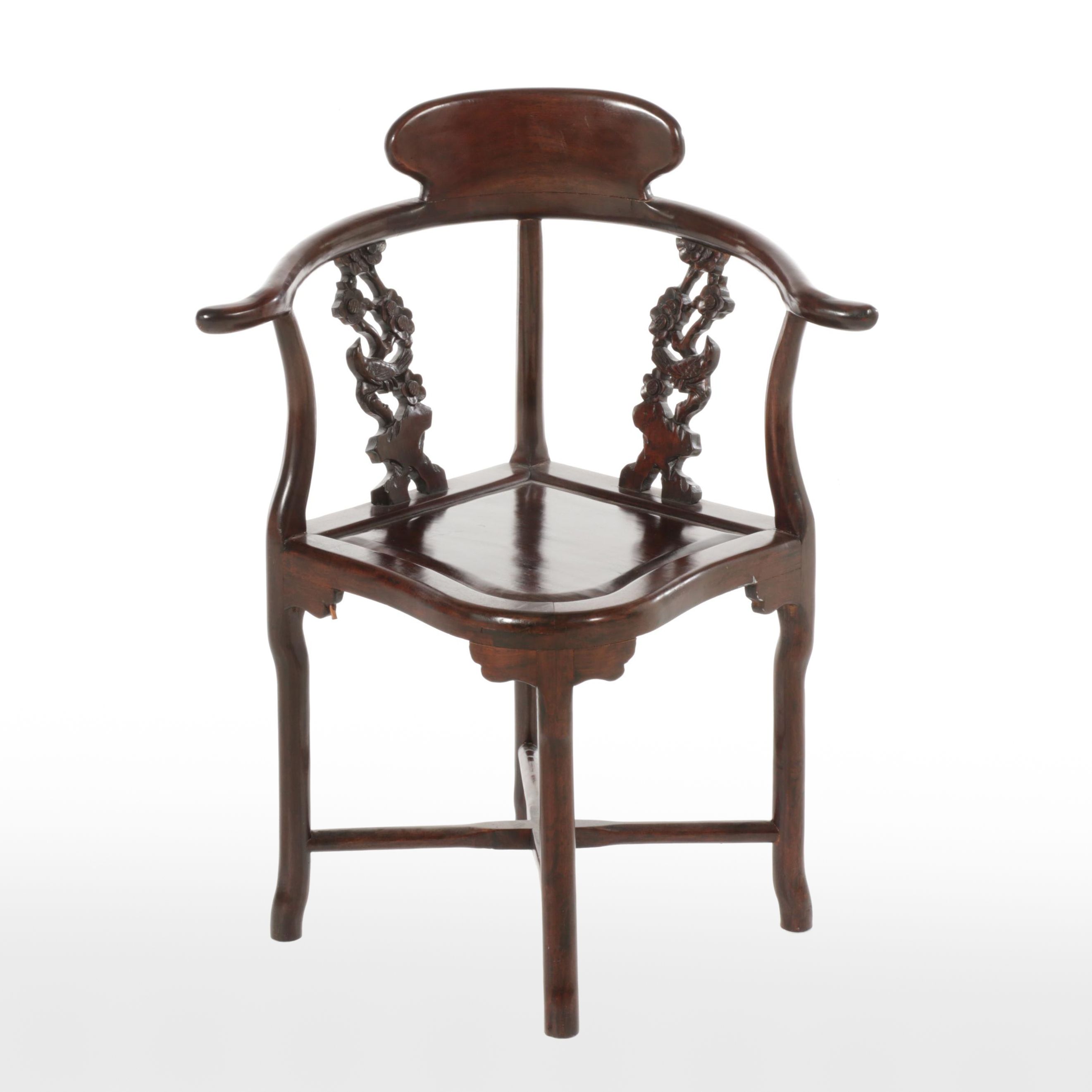 Chinese Carved Rosewood Corner Chair, Mid-20th Century