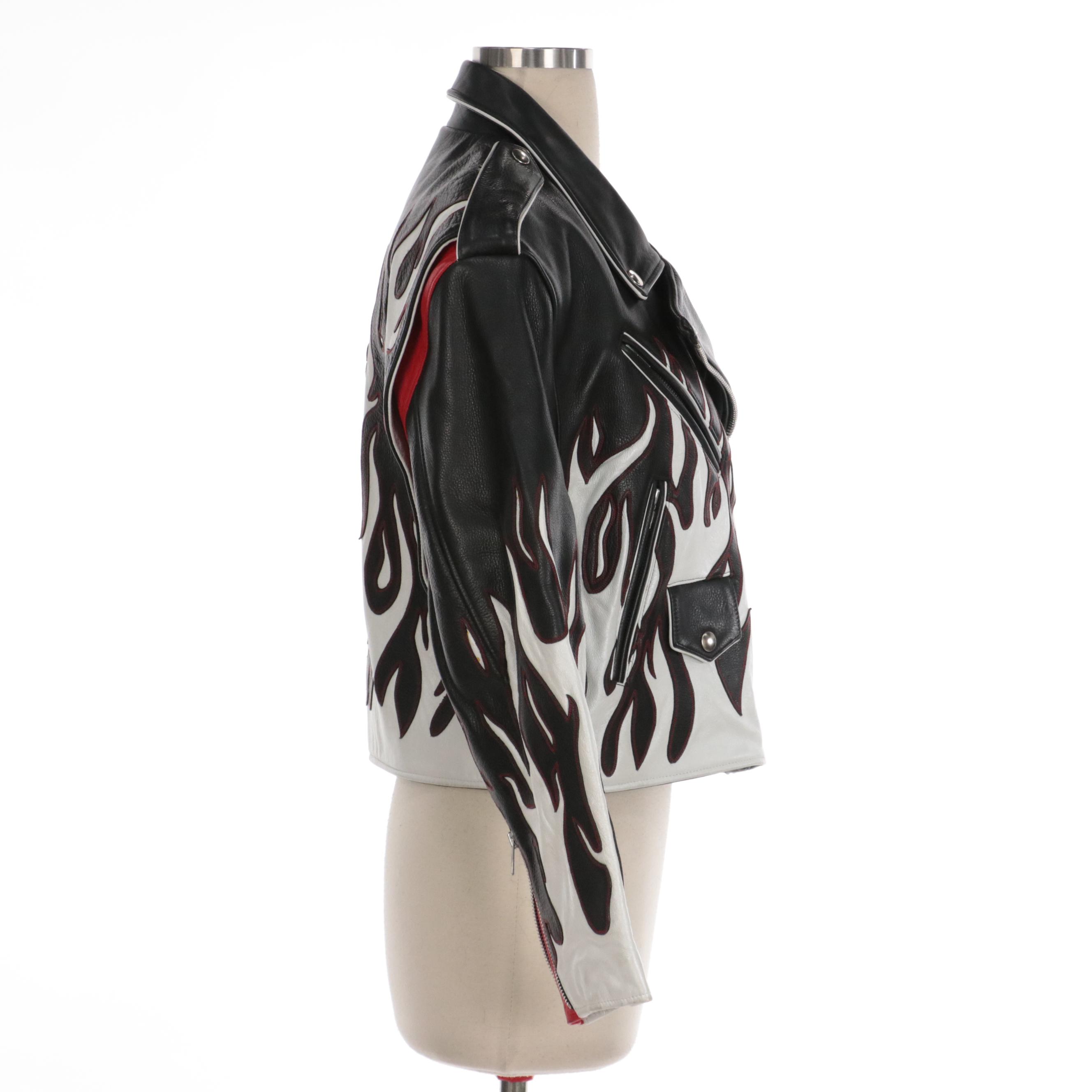 Tanya Tucker's DBA Black and White Leather Motorcycle Jacket with Flames