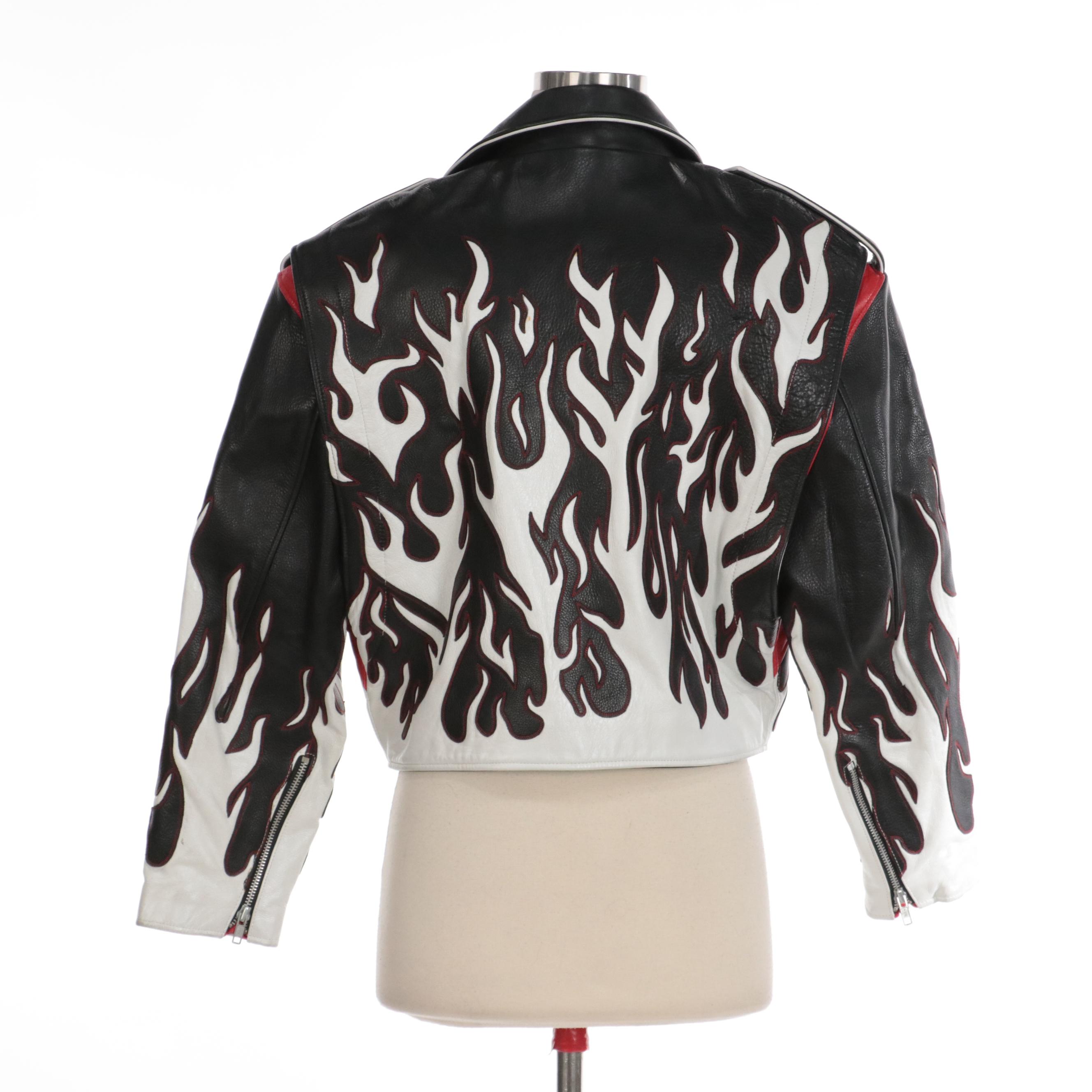 Tanya Tucker's DBA Black and White Leather Motorcycle Jacket with Flames
