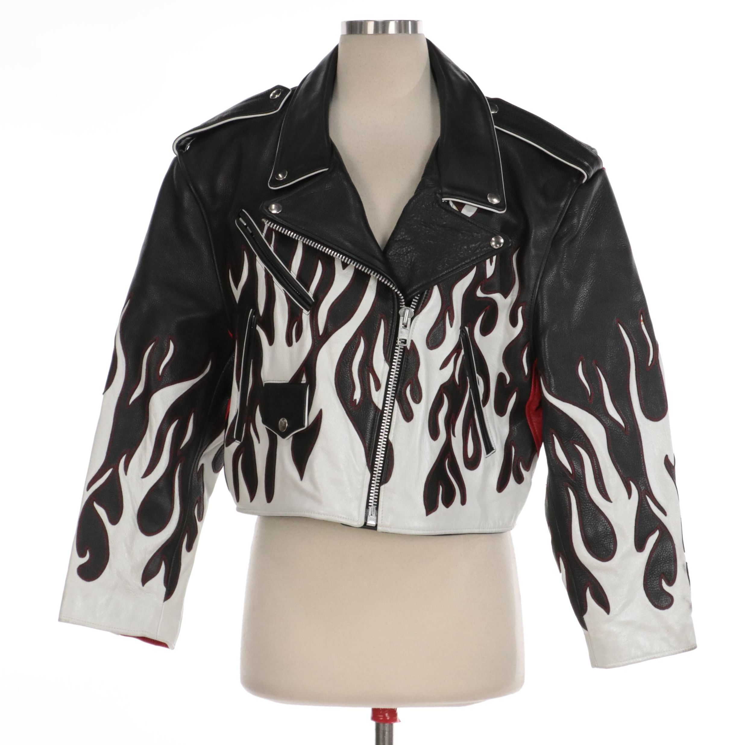 Tanya Tucker's DBA Black and White Leather Motorcycle Jacket with Flames