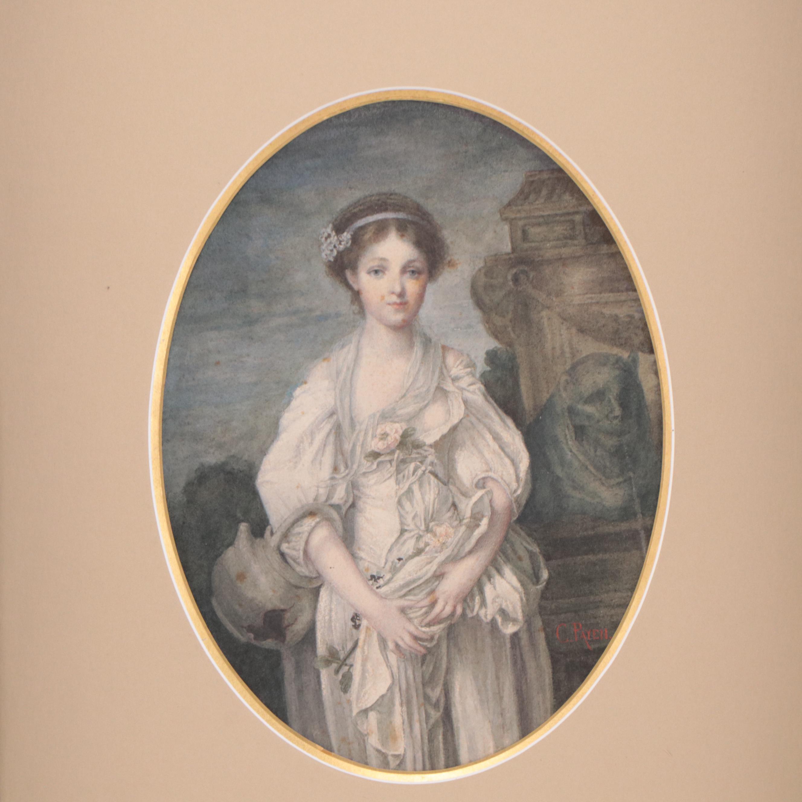 Cecile Payen Watercolor Portrait of Woman, Late 19th Century