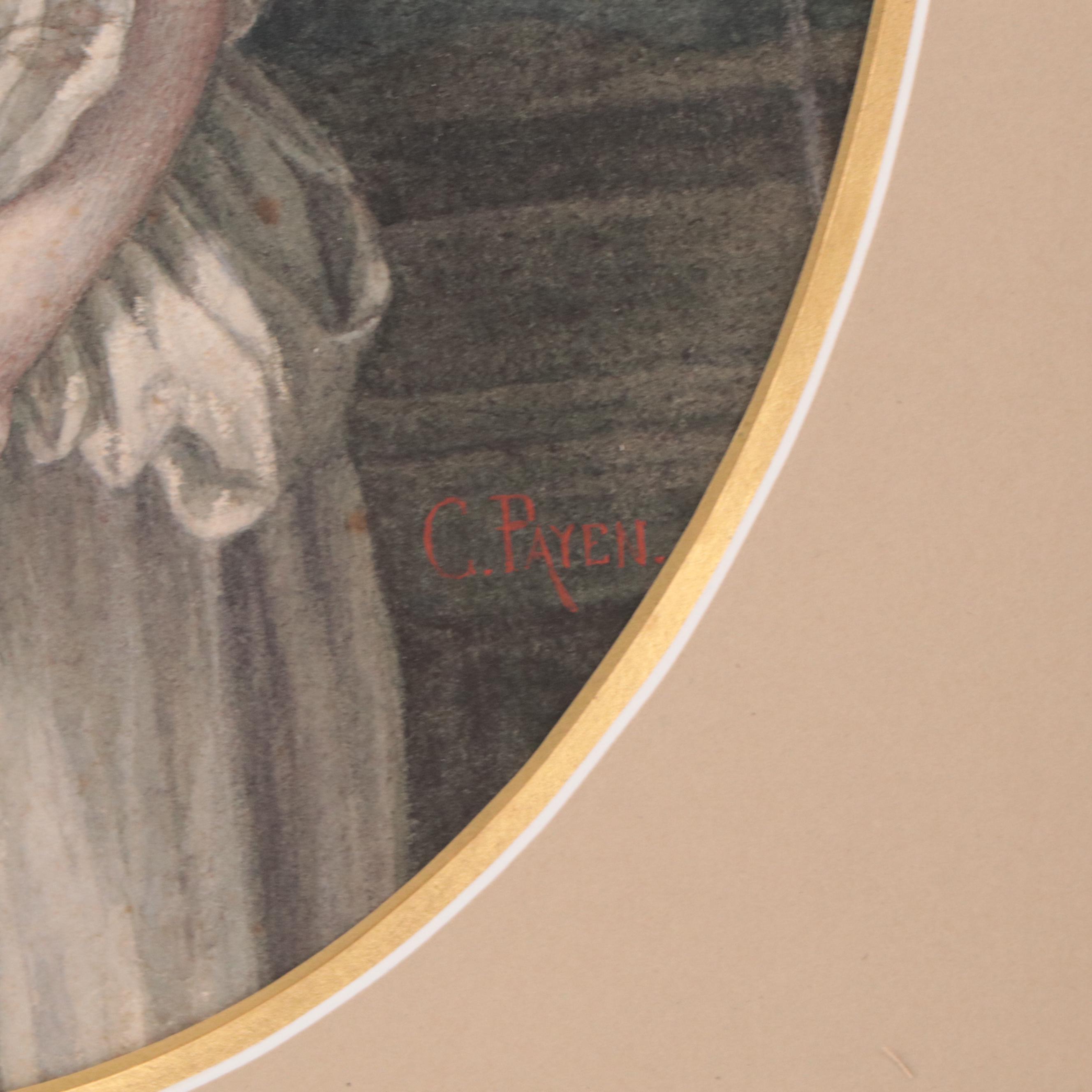 Cecile Payen Watercolor Portrait of Woman, Late 19th Century