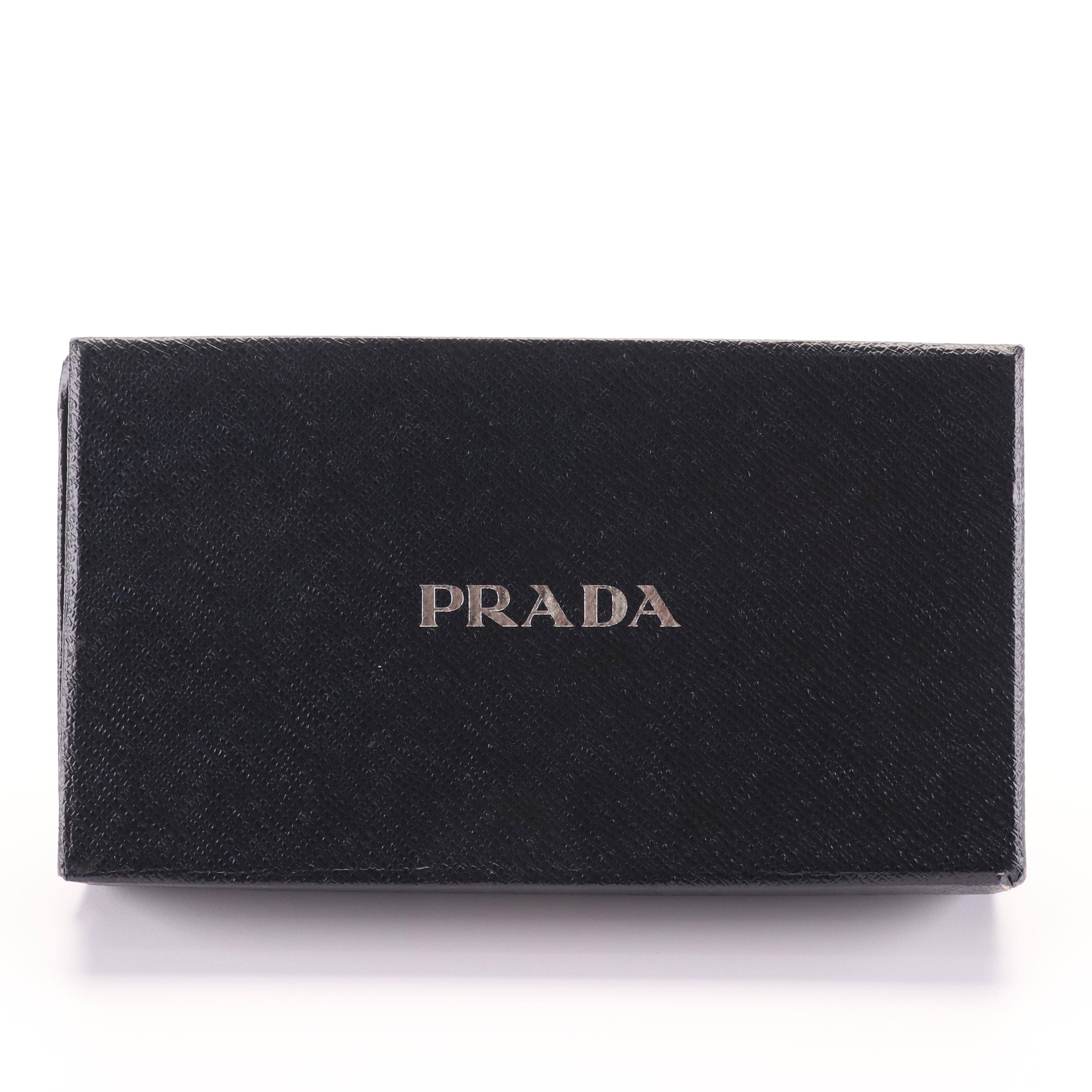Prada Saffiano Zip Around Wallet with Flat Bow in Blue Leather with Box