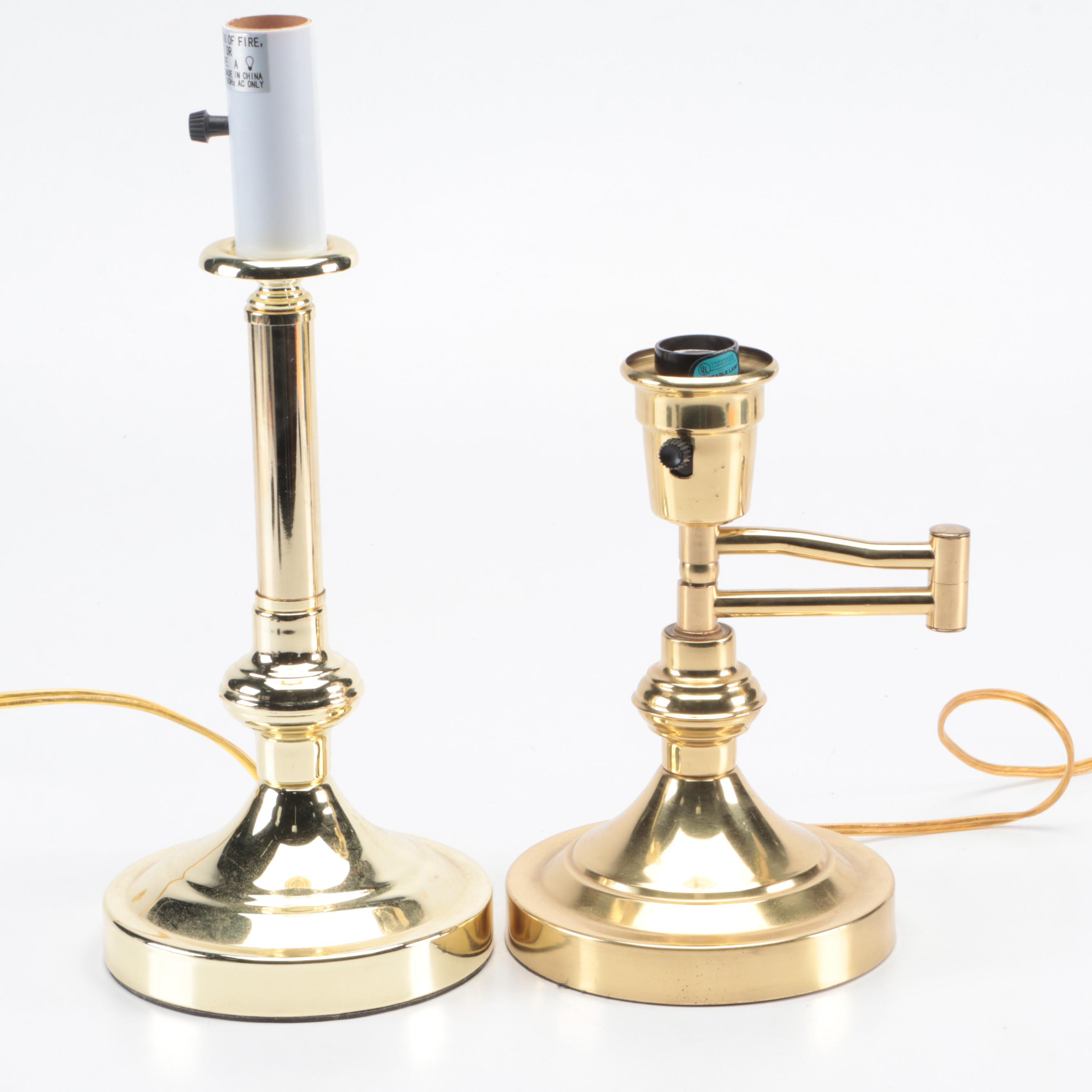 Brass Finish Candlestick and Swing Arm Table Lamps