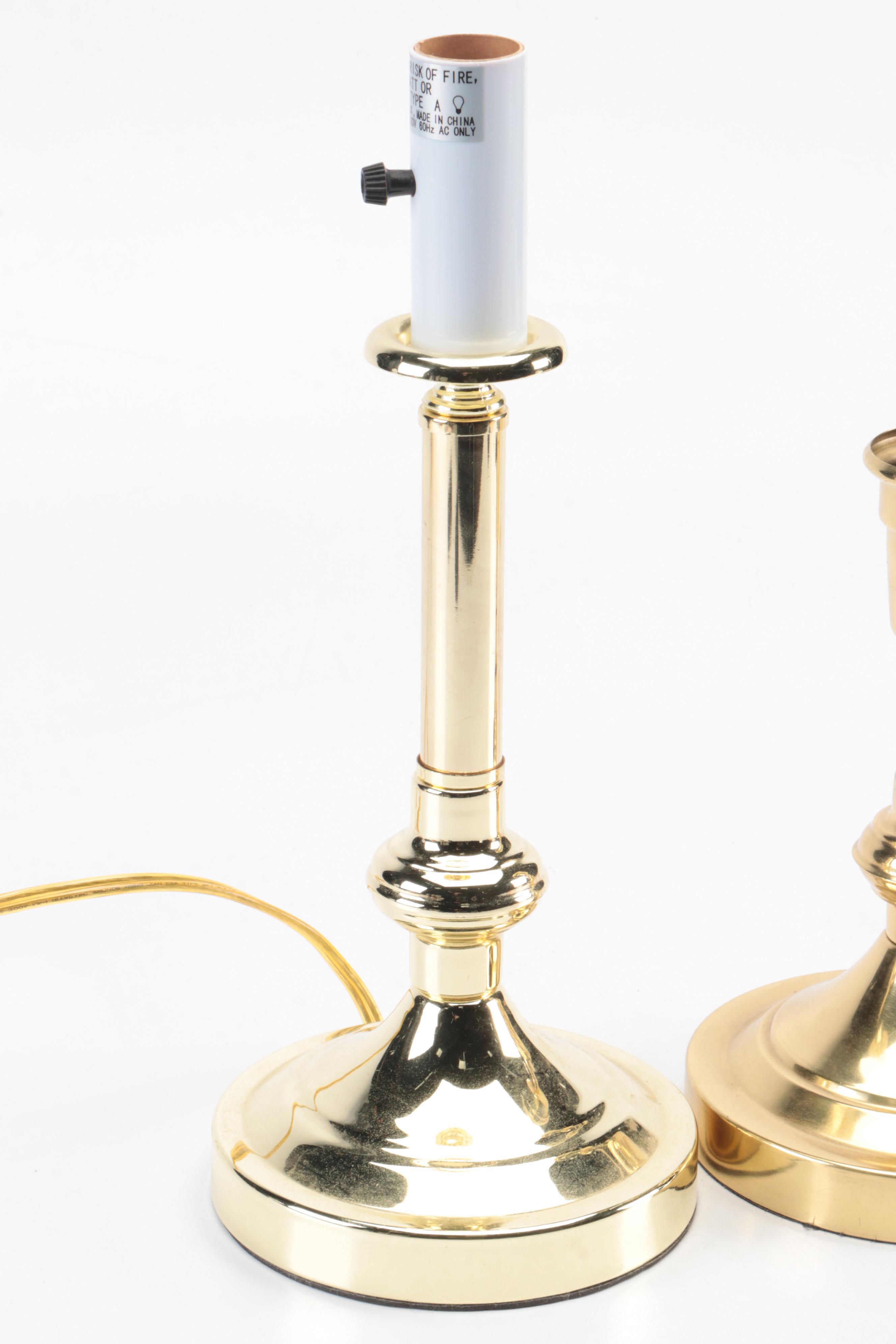 Brass Finish Candlestick and Swing Arm Table Lamps