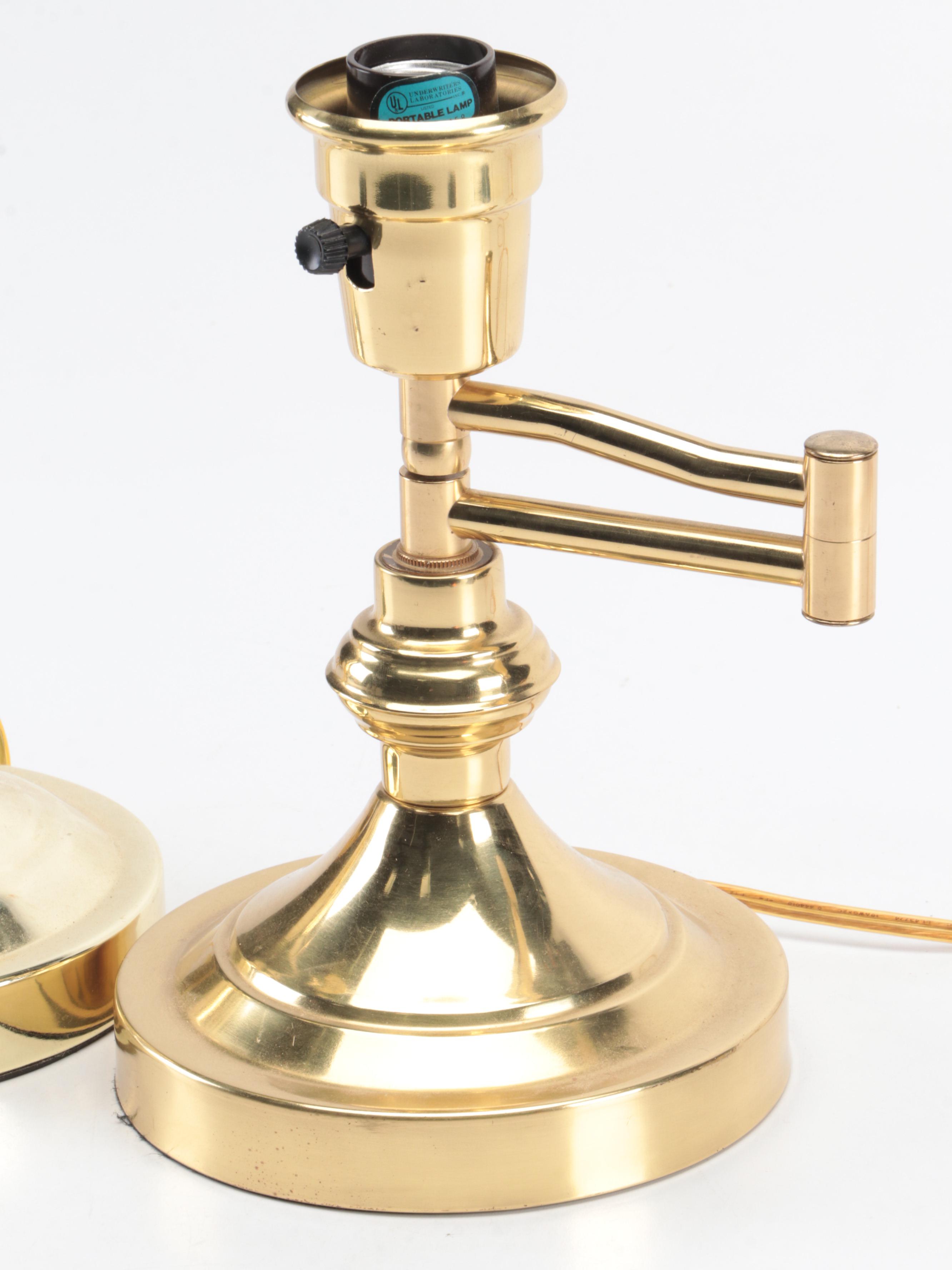 Brass Finish Candlestick and Swing Arm Table Lamps