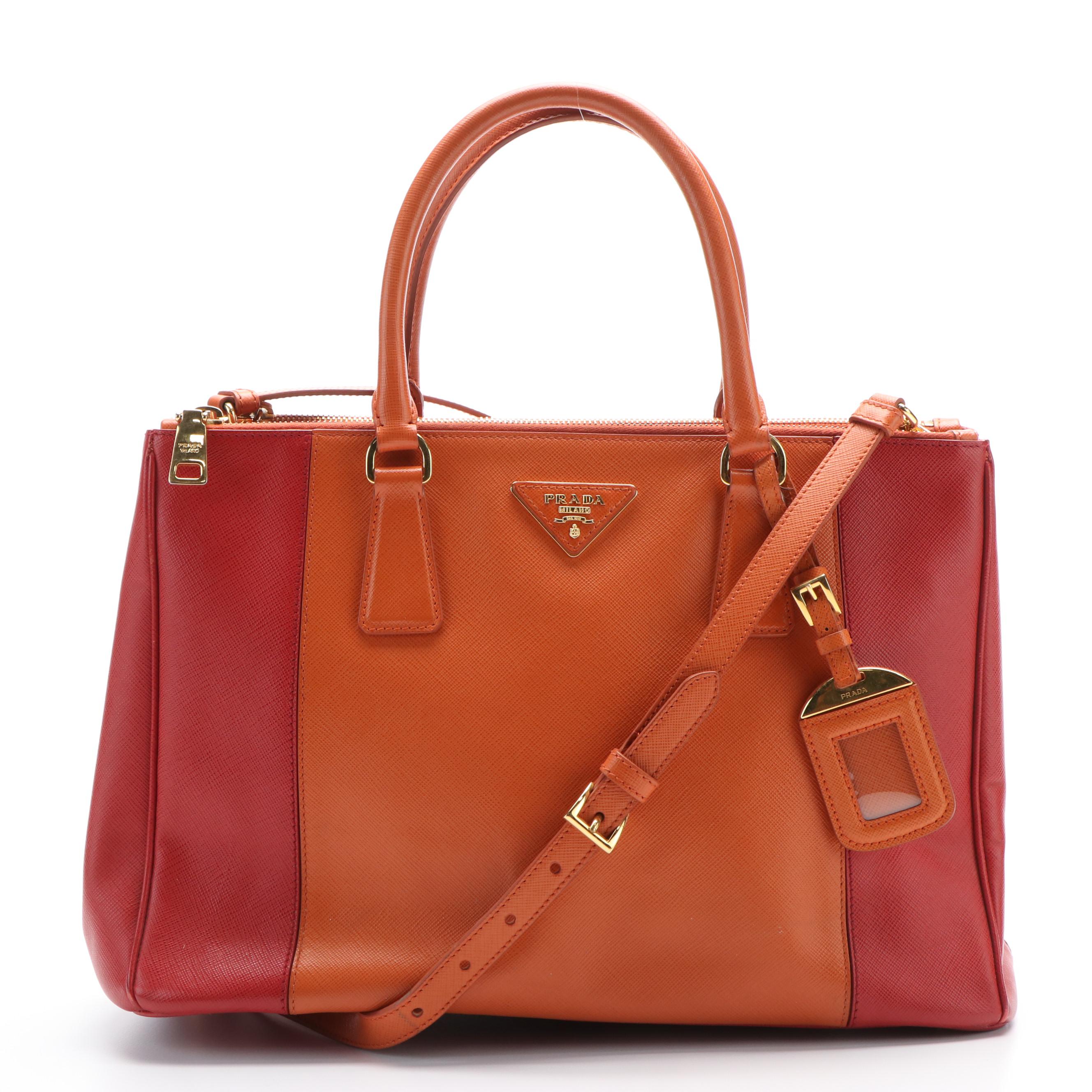 Prada Medium Double Zip Tote in Bicolor Saffiano Leather