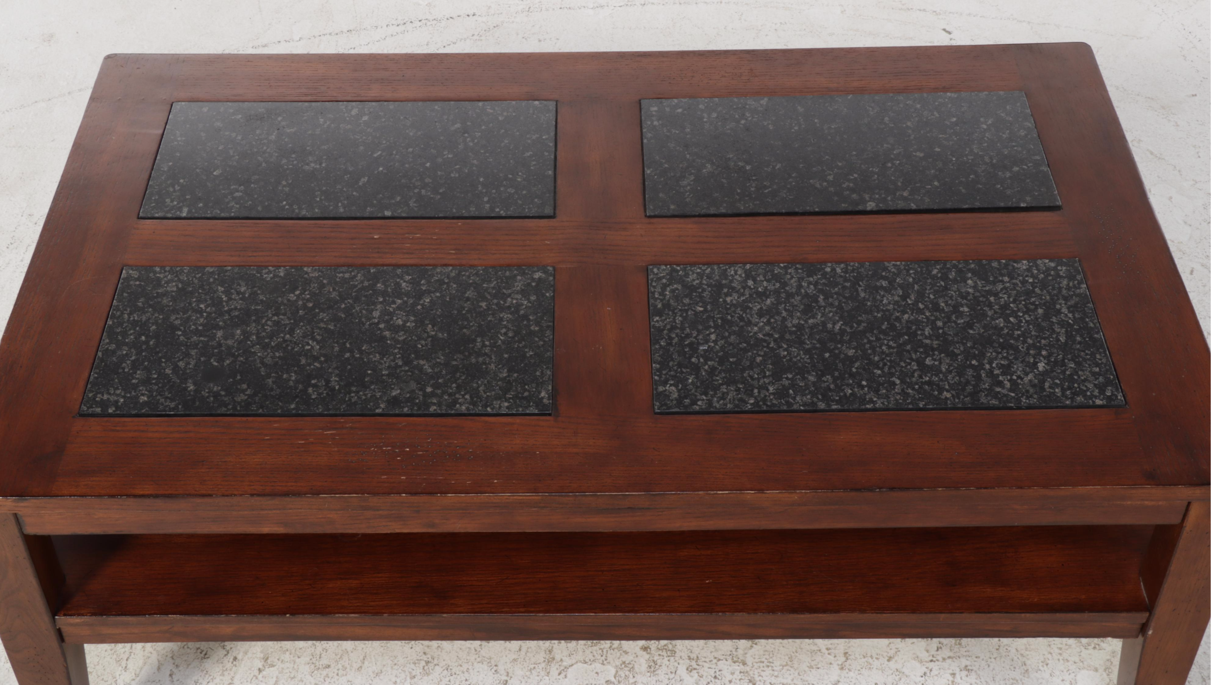 Walnut Finished Coffee Table with Stone Inserts