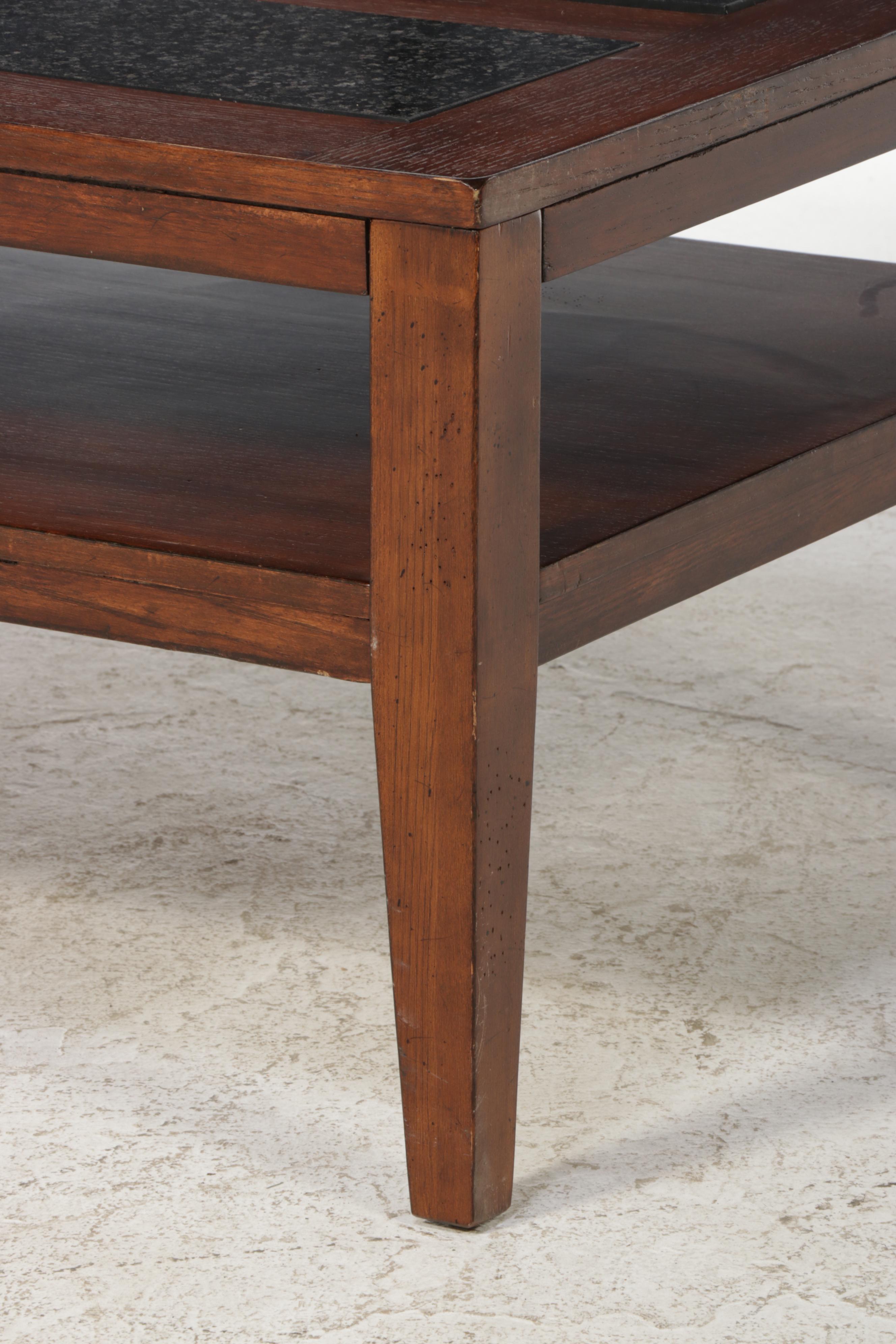 Walnut Finished Coffee Table with Stone Inserts