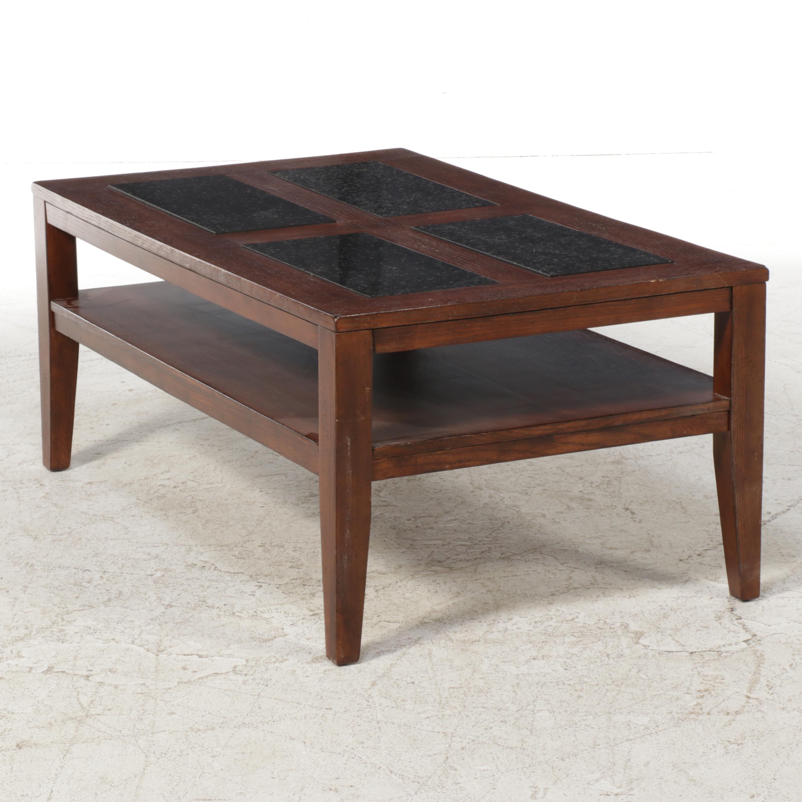 Walnut Finished Coffee Table with Stone Inserts