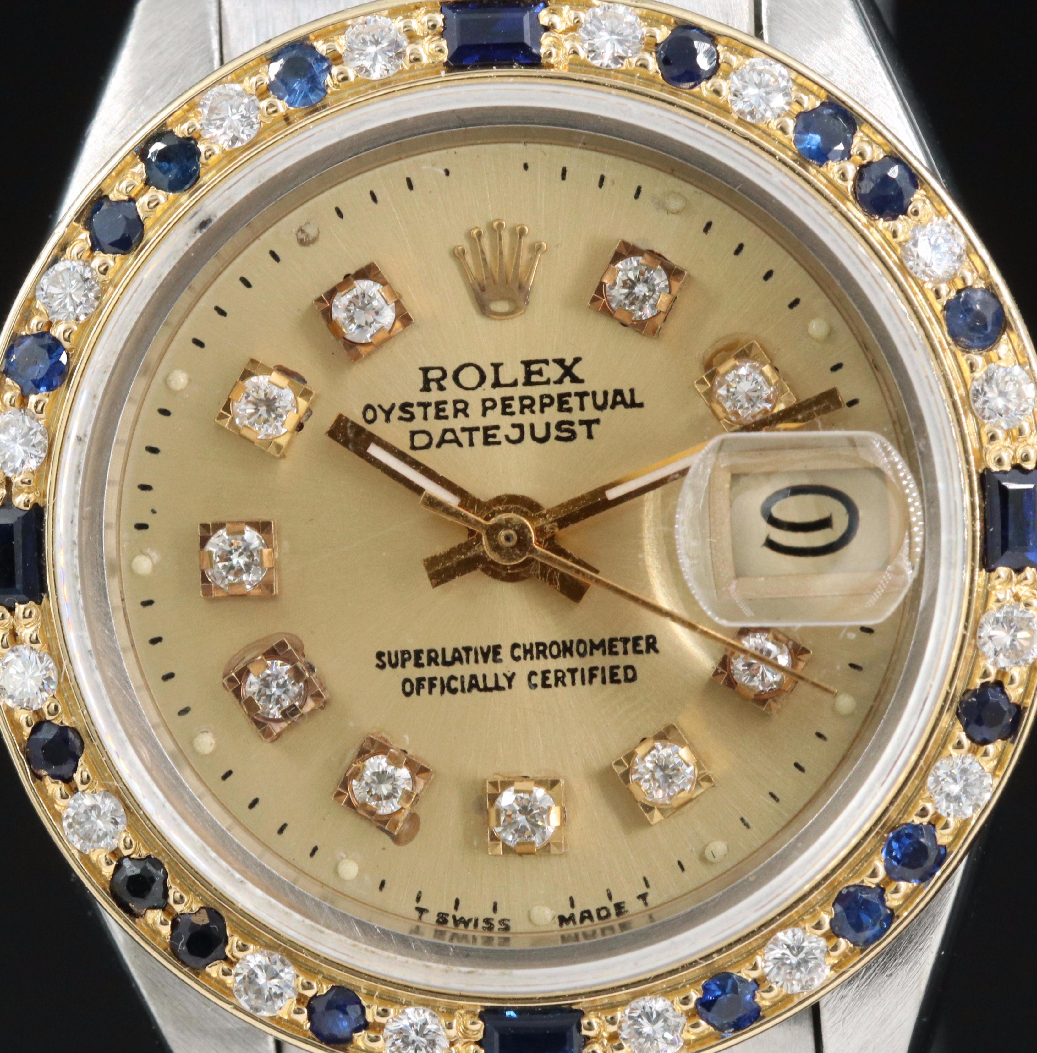 1980 Rolex Custom Diamond and Sapphire Datejust Watch