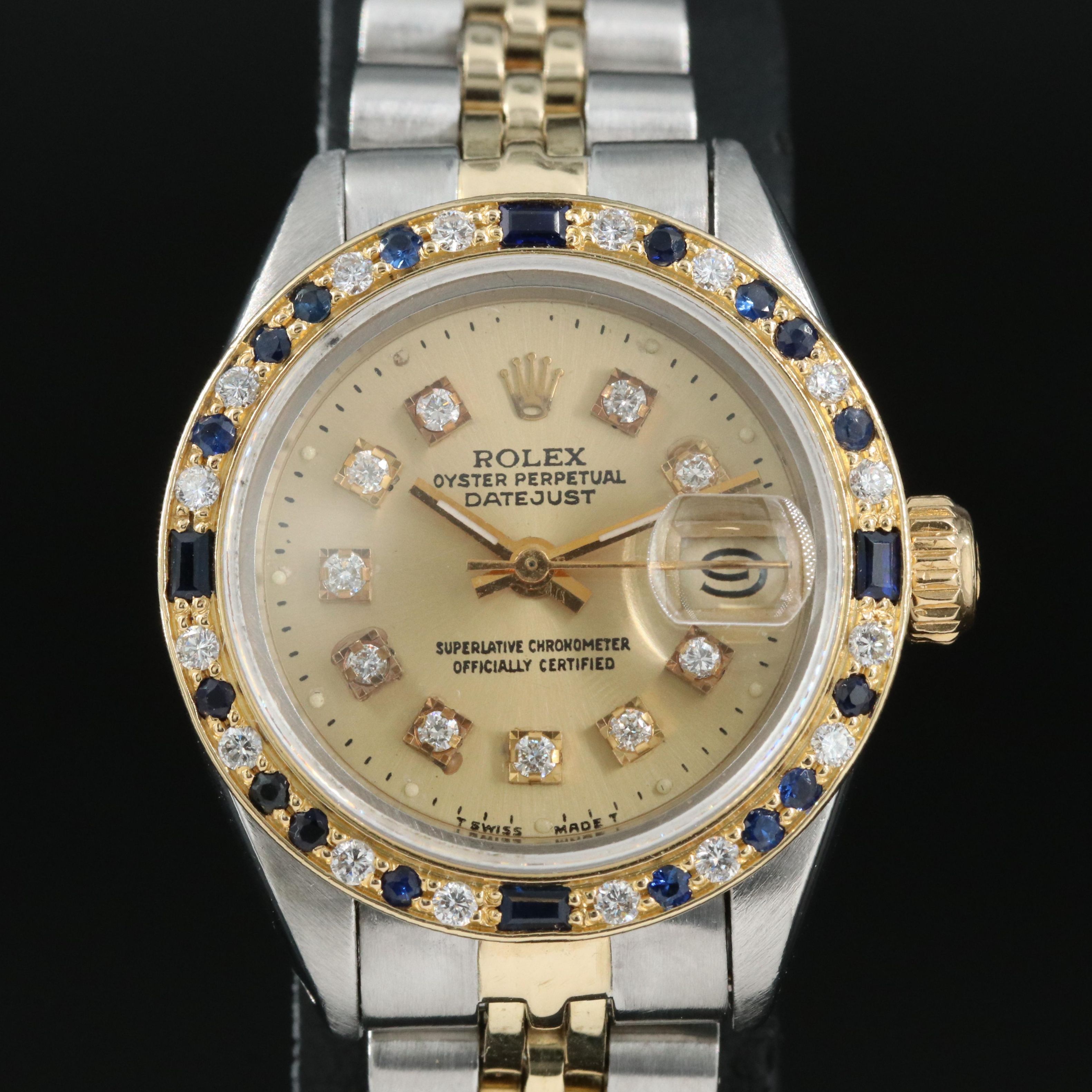 1980 Rolex Custom Diamond and Sapphire Datejust Watch