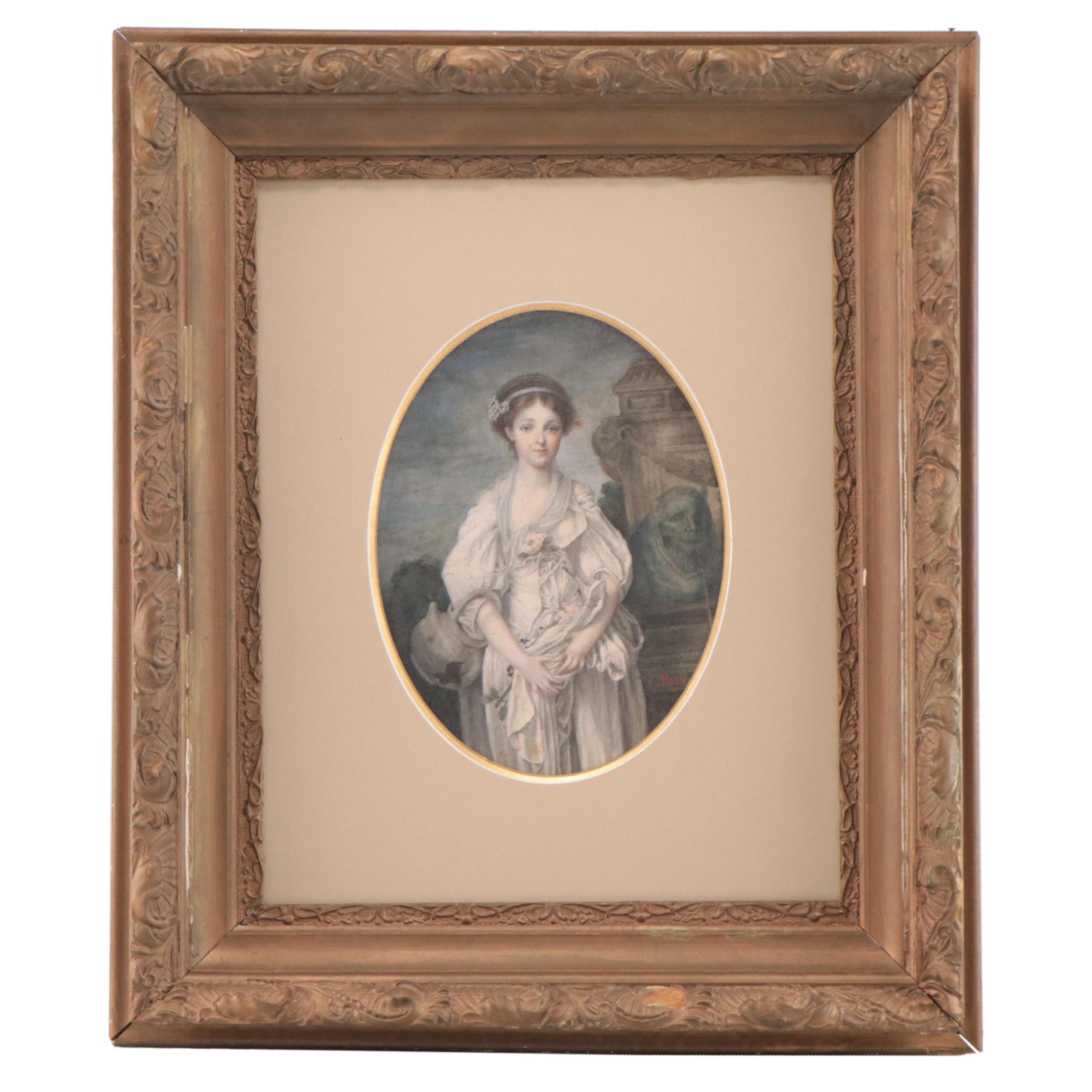 Cecile Payen Watercolor Portrait of Woman, Late 19th Century