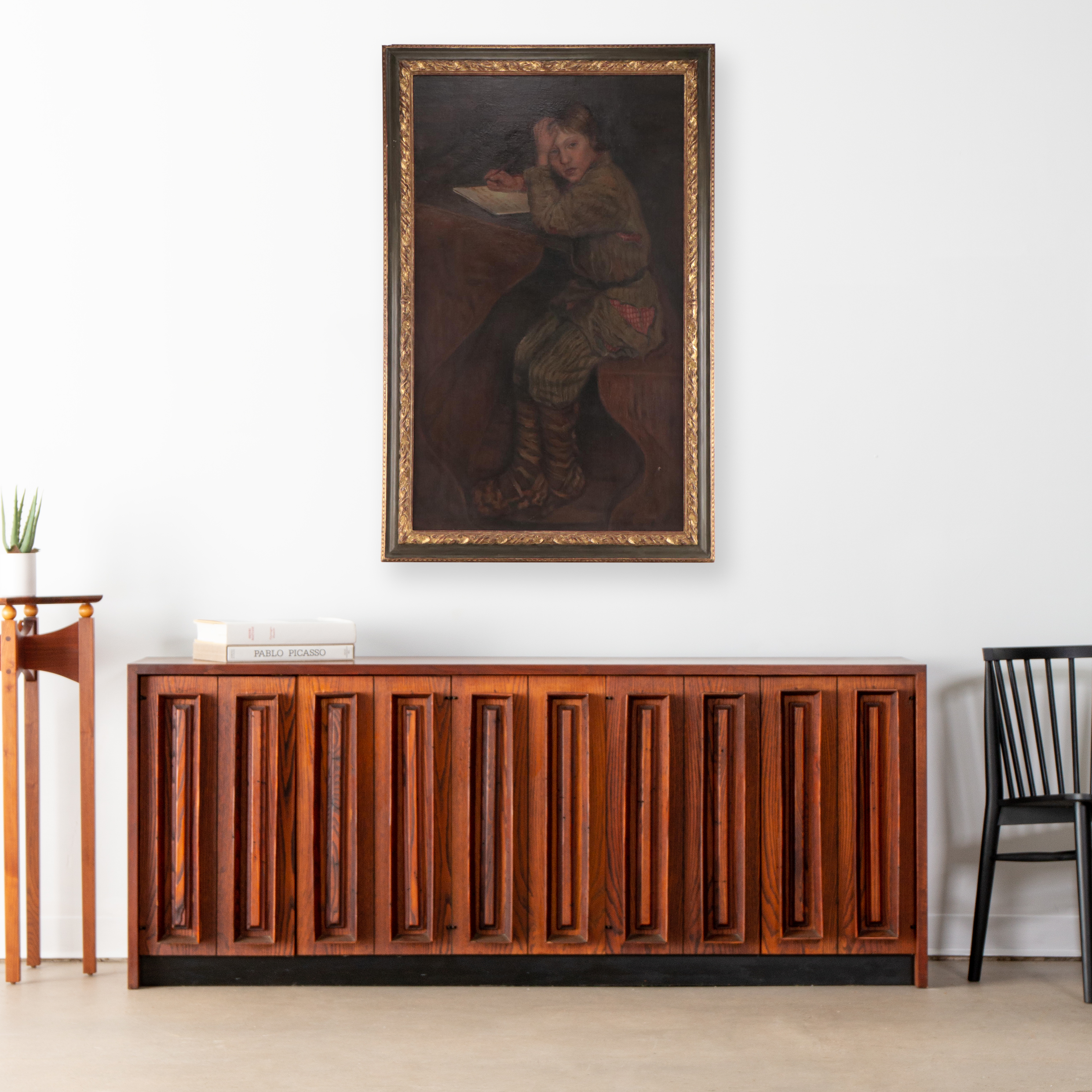 After Nikolai Petrovich Bogdanov Belsky Oil Painting of Tired School Boy "Essay"