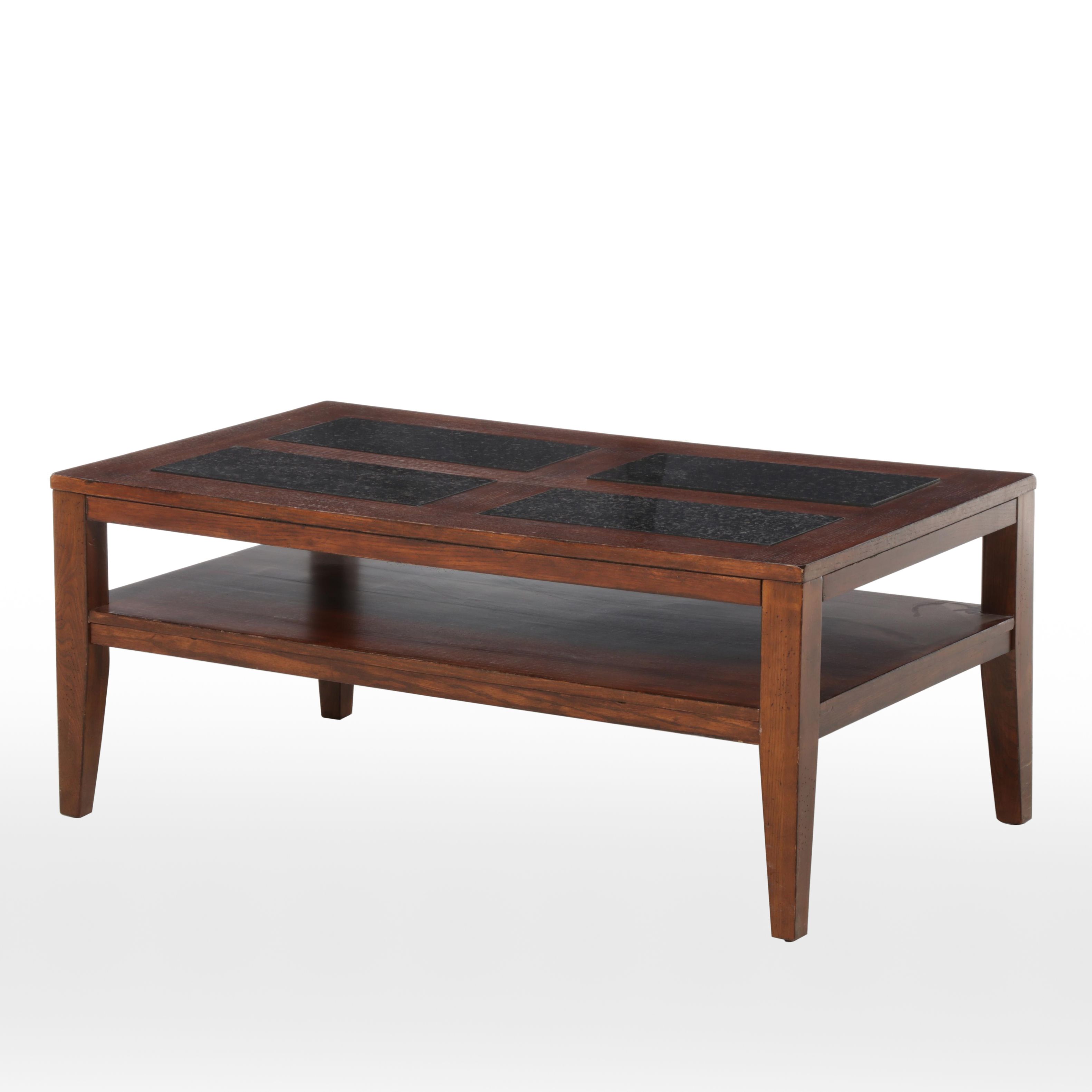 Walnut Finished Coffee Table with Stone Inserts