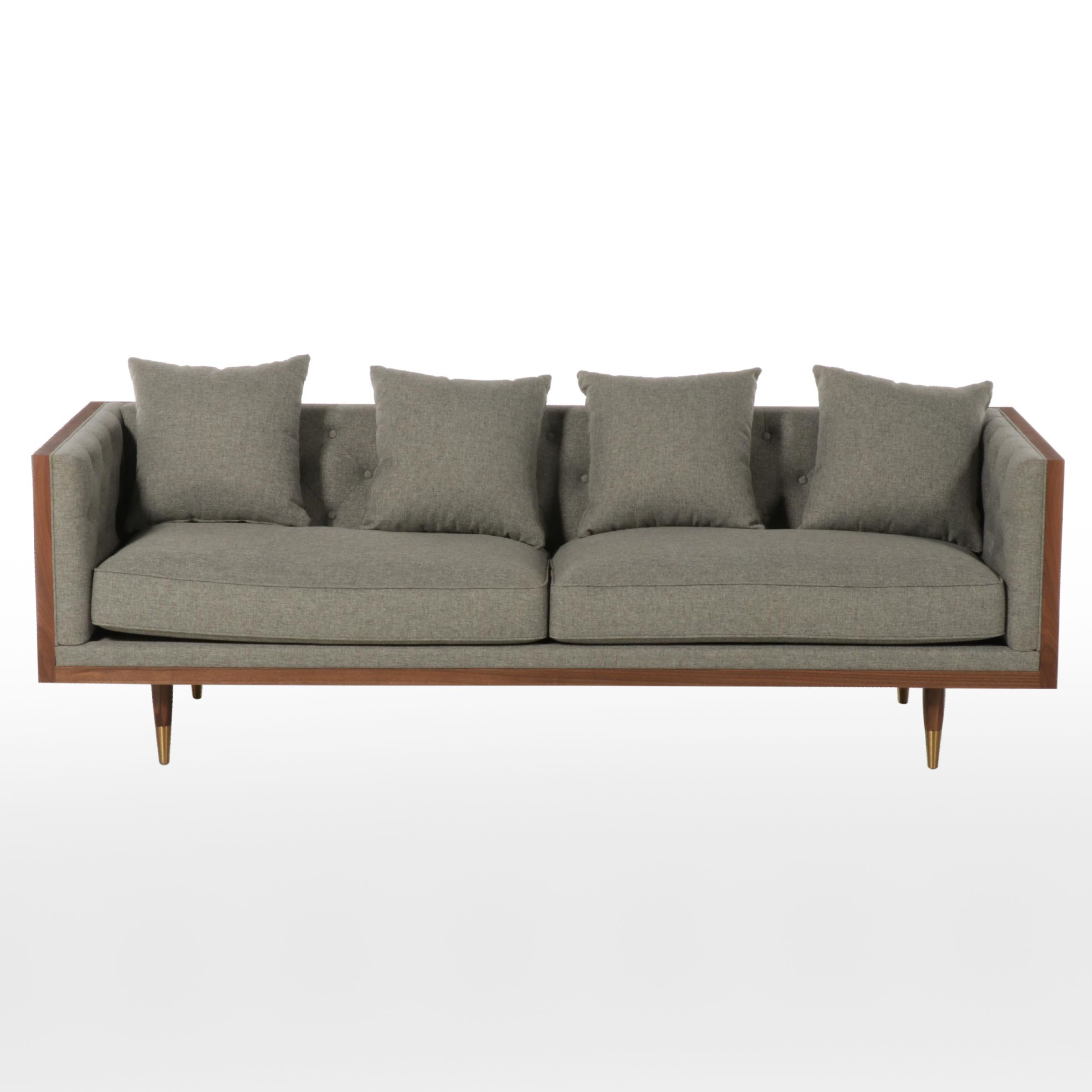 Modernist Style Walnut and Button-Tufted Sofa