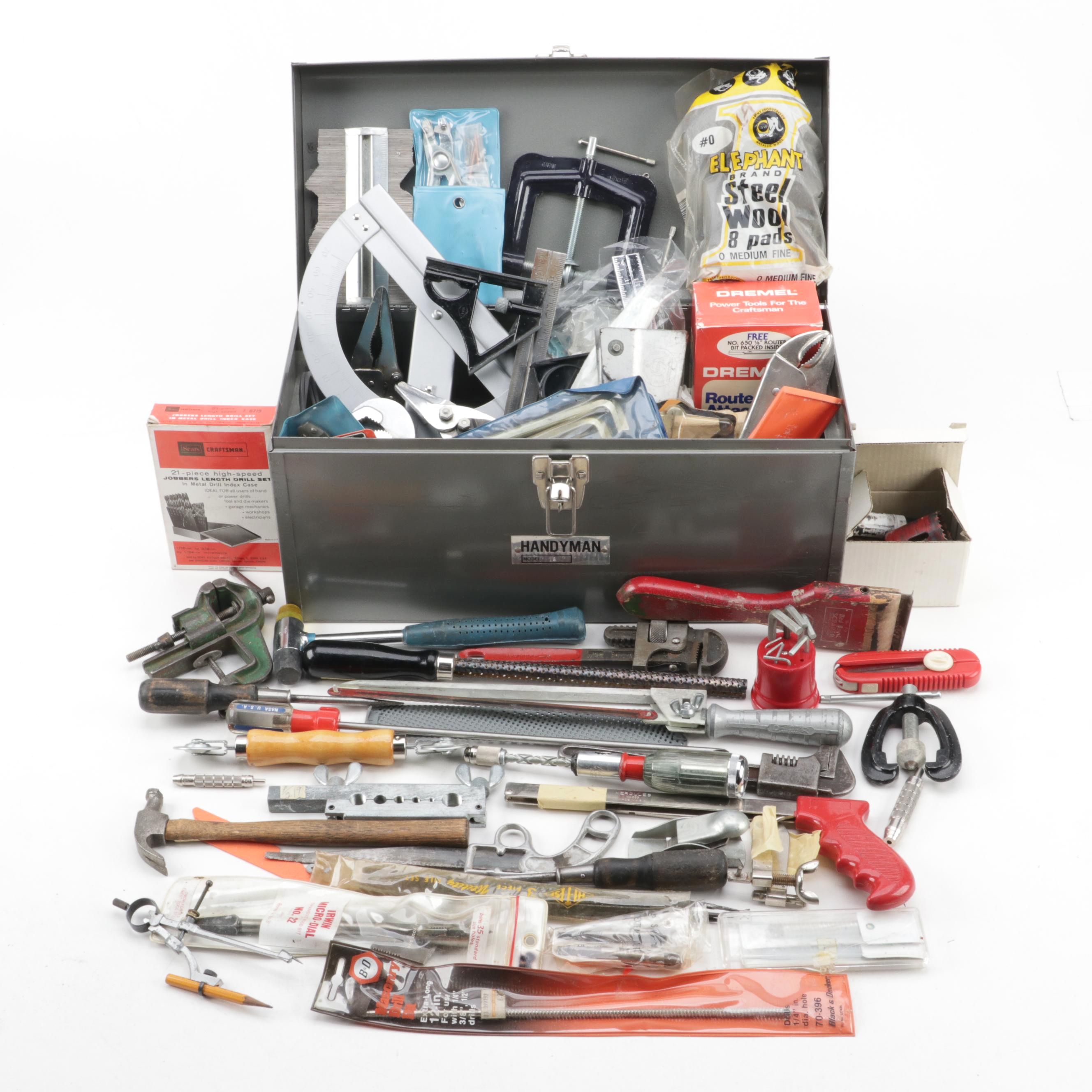 Handyman Metal Tool Box with Assorted Hand Tools