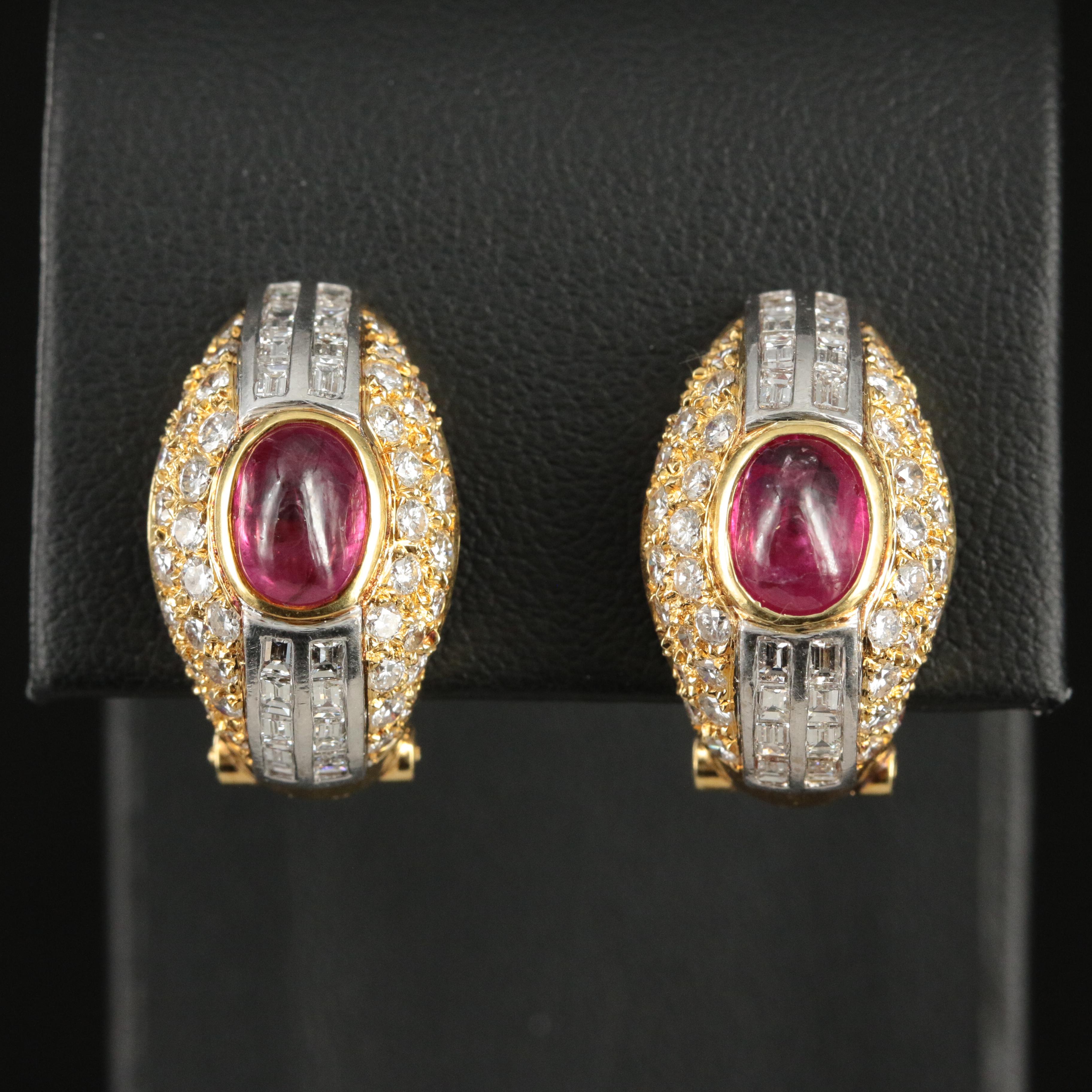 14K 2.72 CTW Ruby and 2.75 CTW Diamond Dome Pavé Earrings