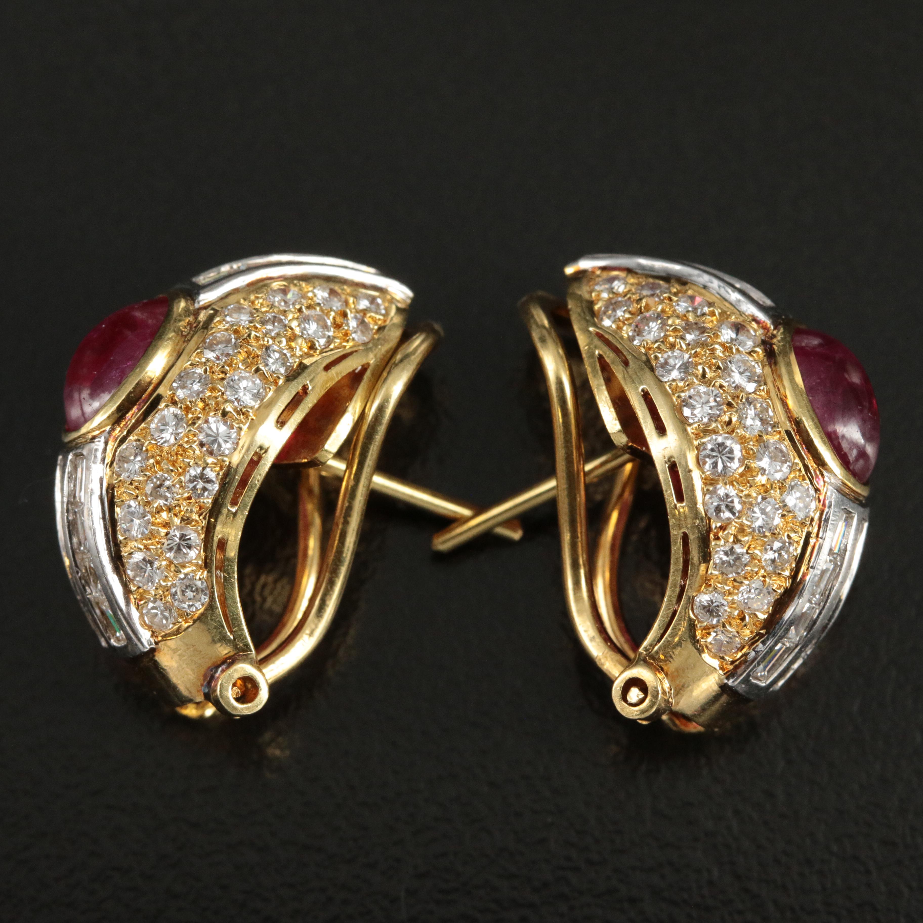 14K 2.72 CTW Ruby and 2.75 CTW Diamond Dome Pavé Earrings