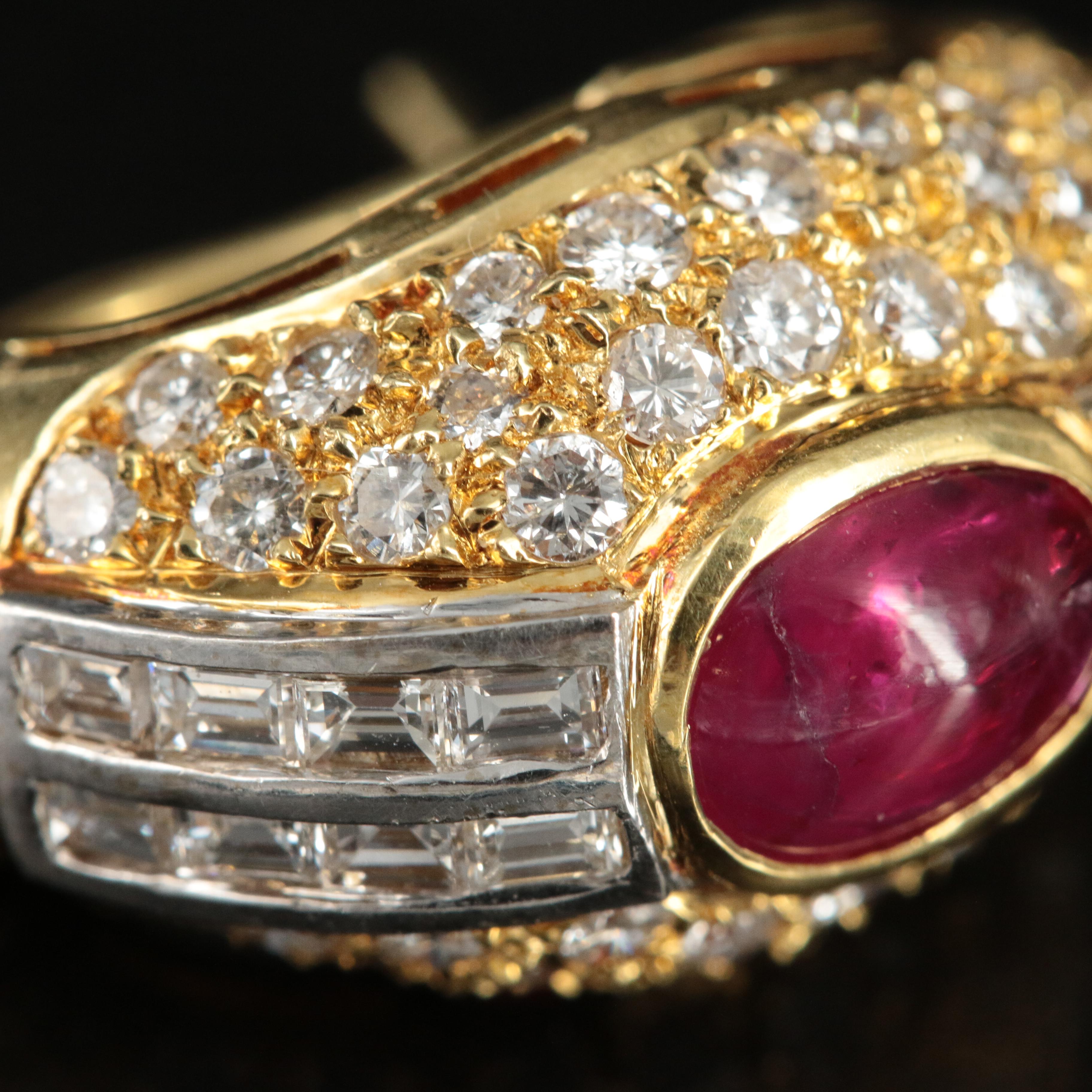 14K 2.72 CTW Ruby and 2.75 CTW Diamond Dome Pavé Earrings