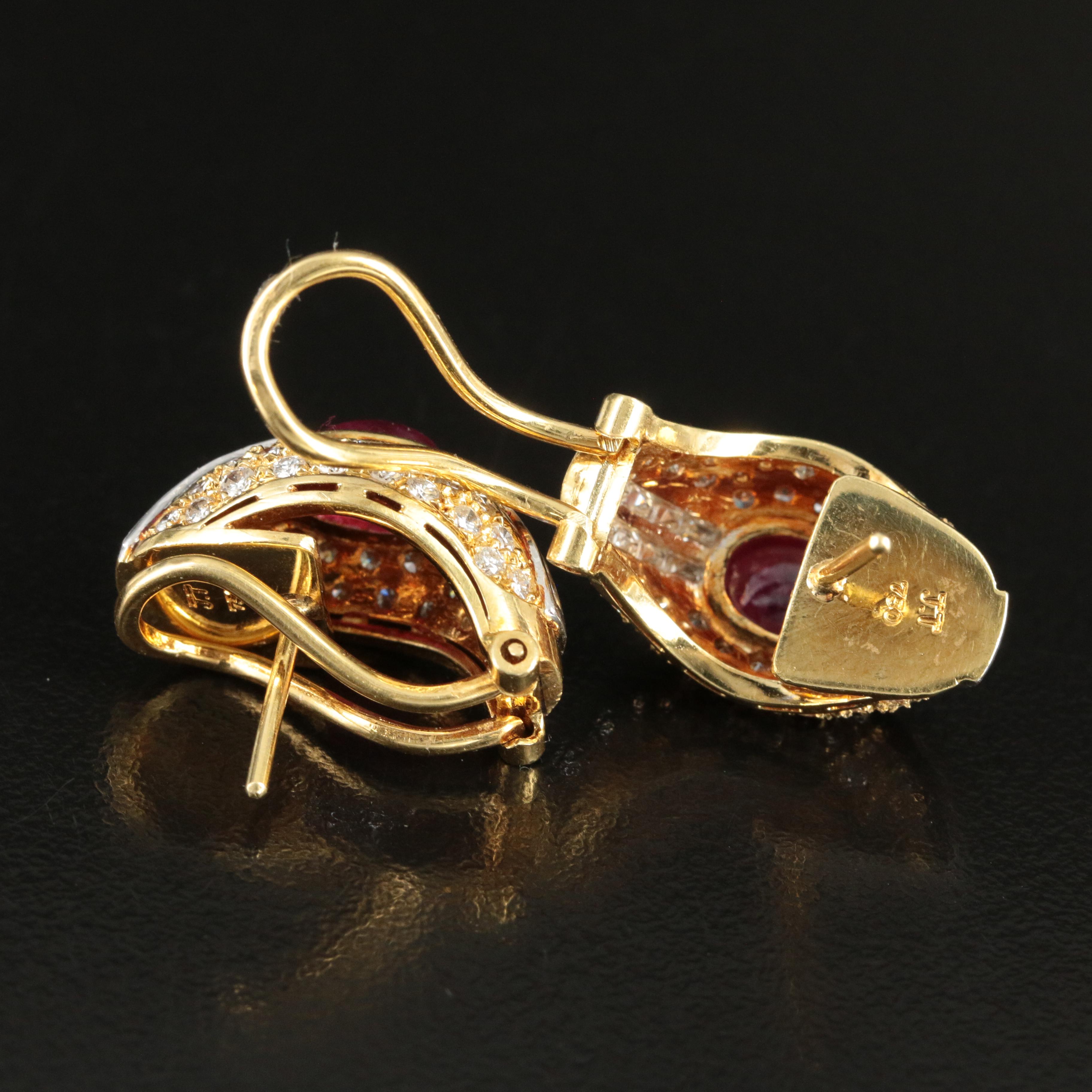 14K 2.72 CTW Ruby and 2.75 CTW Diamond Dome Pavé Earrings