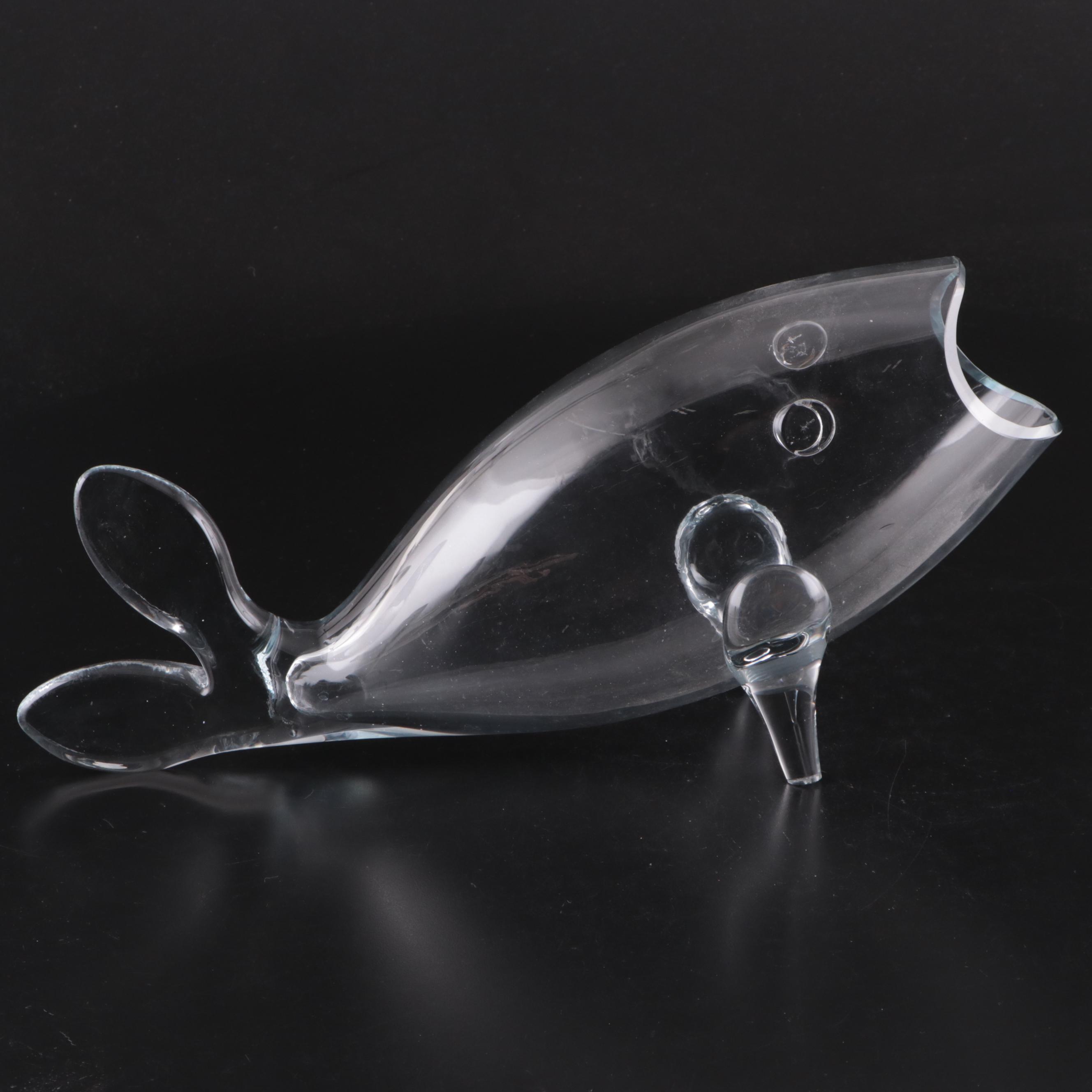 Blenko Style Handblown Clear Art Glass Fish Vase