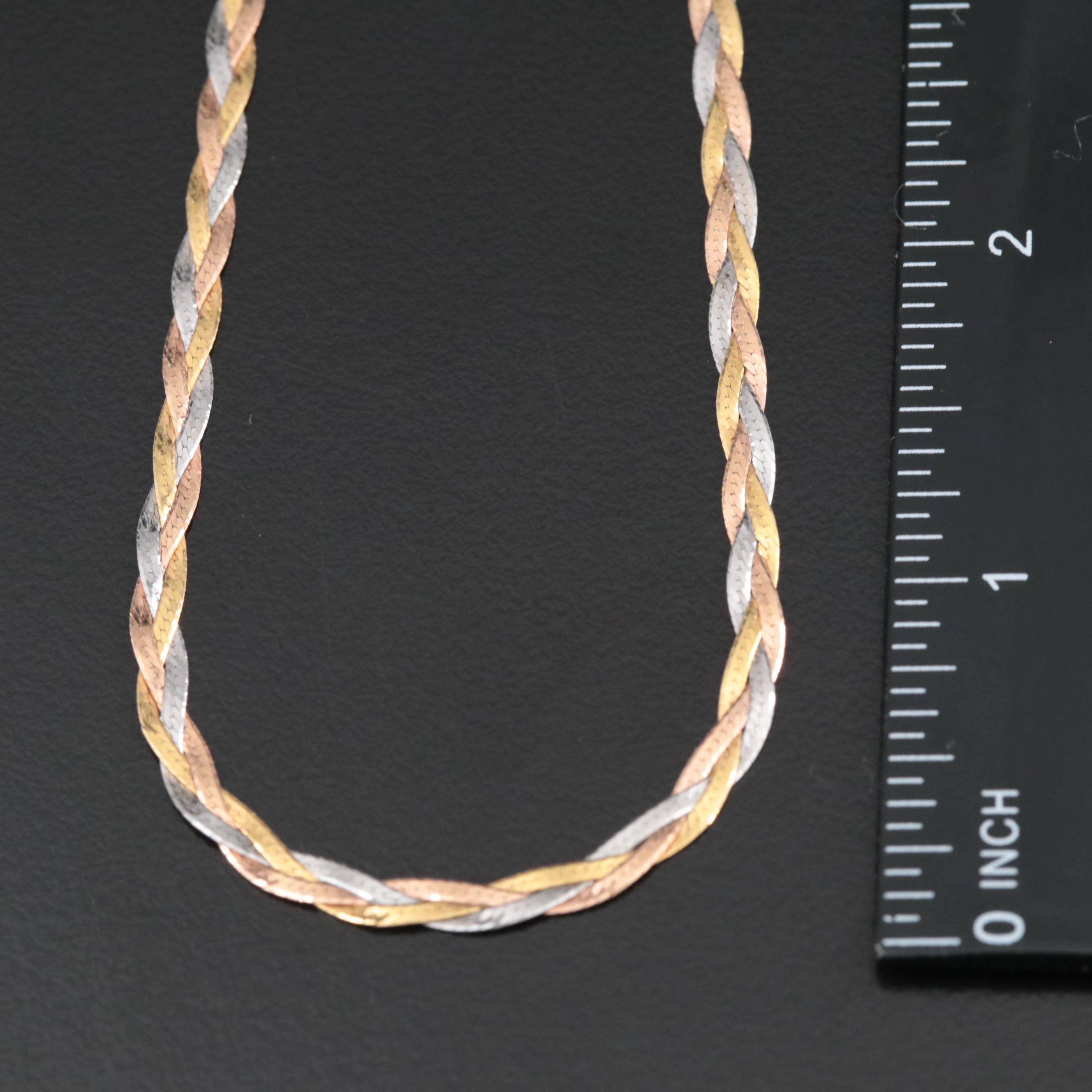 Italian 14K Tri-Color Gold Braided Herringbone Necklace
