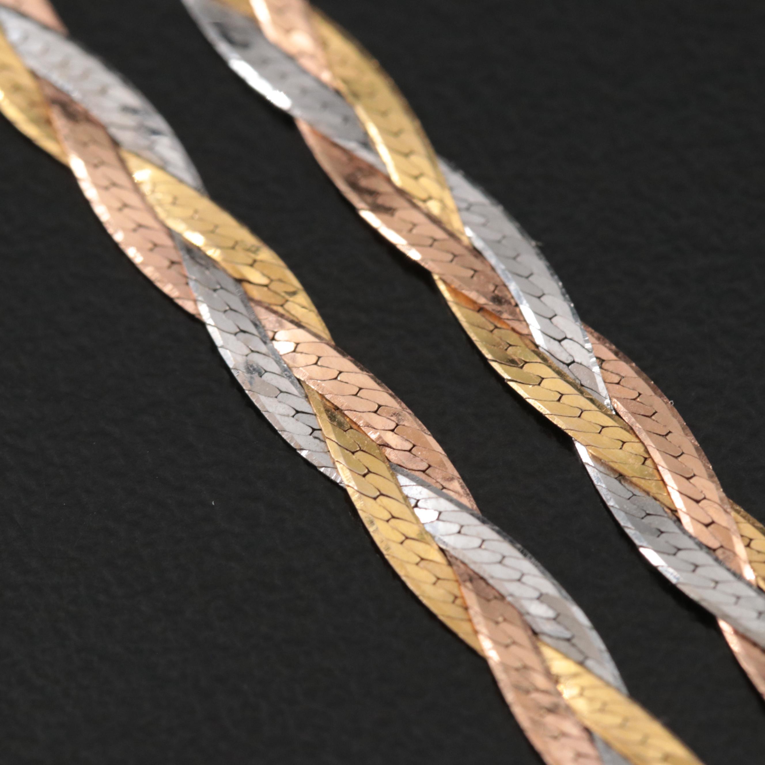 Italian 14K Tri-Color Gold Braided Herringbone Necklace