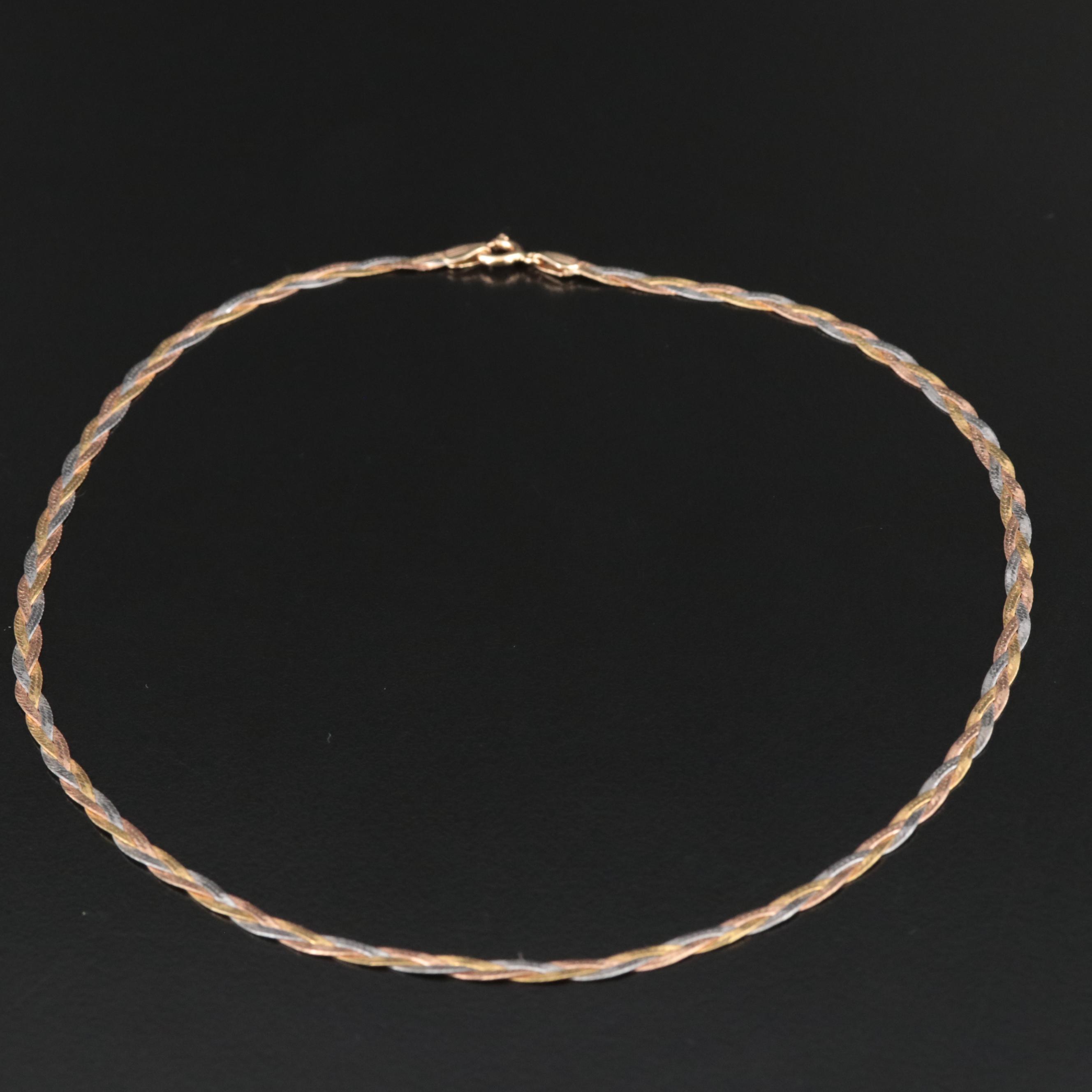 Italian 14K Tri-Color Gold Braided Herringbone Necklace