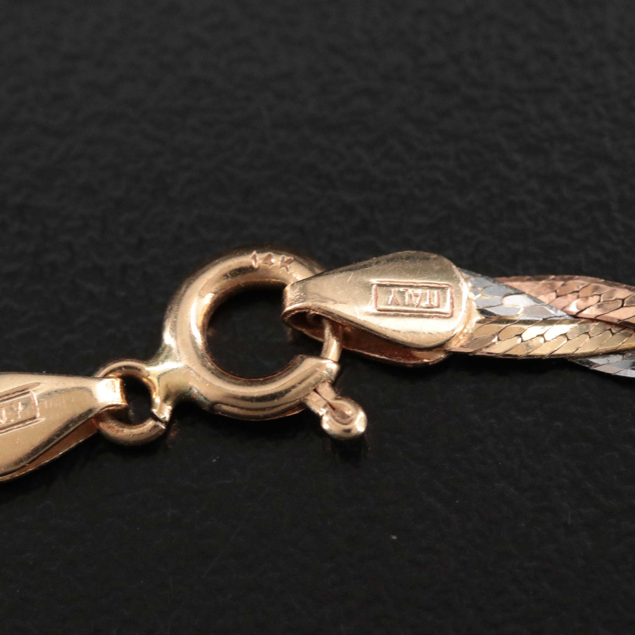 Italian 14K Tri-Color Gold Braided Herringbone Necklace