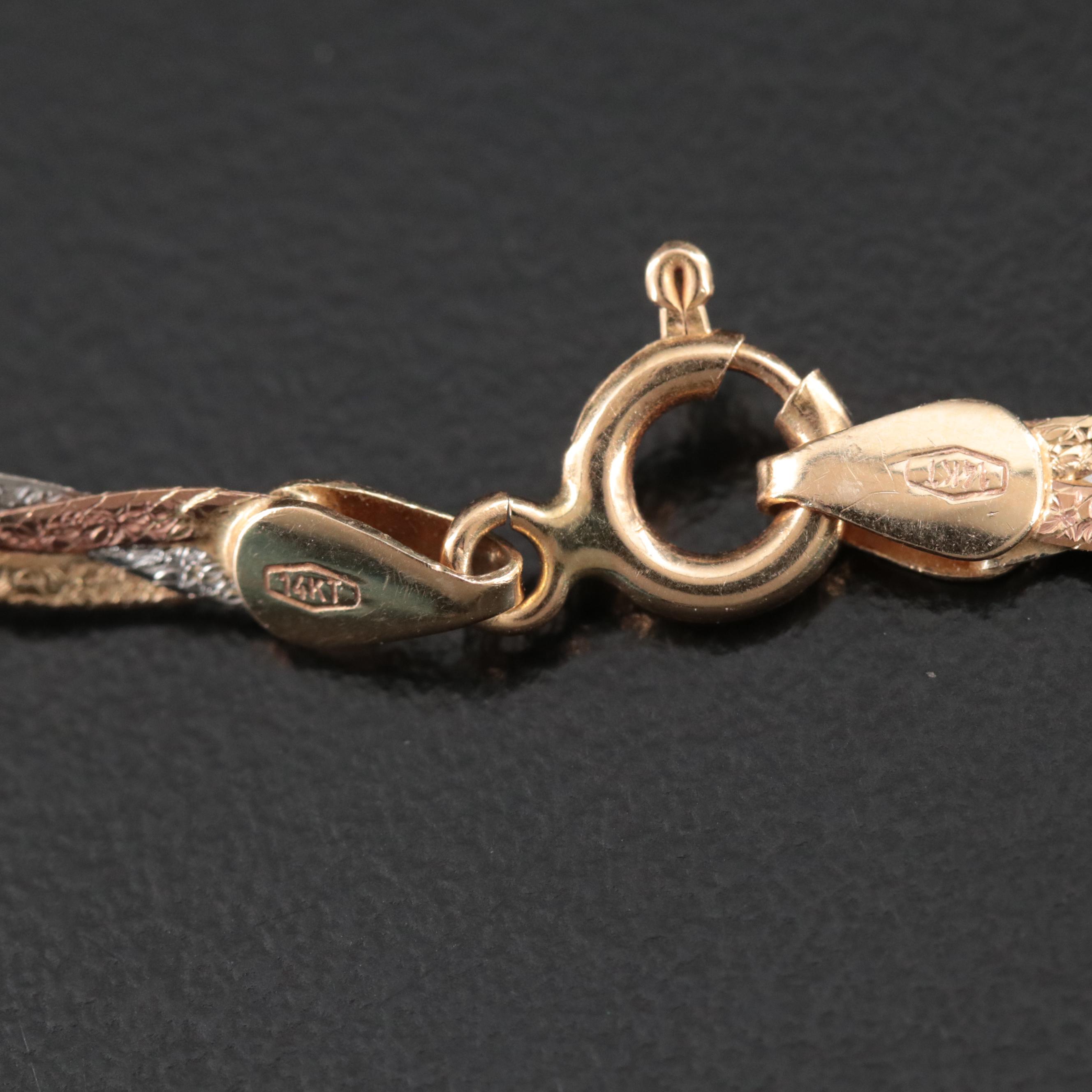Italian 14K Tri-Color Gold Braided Herringbone Necklace