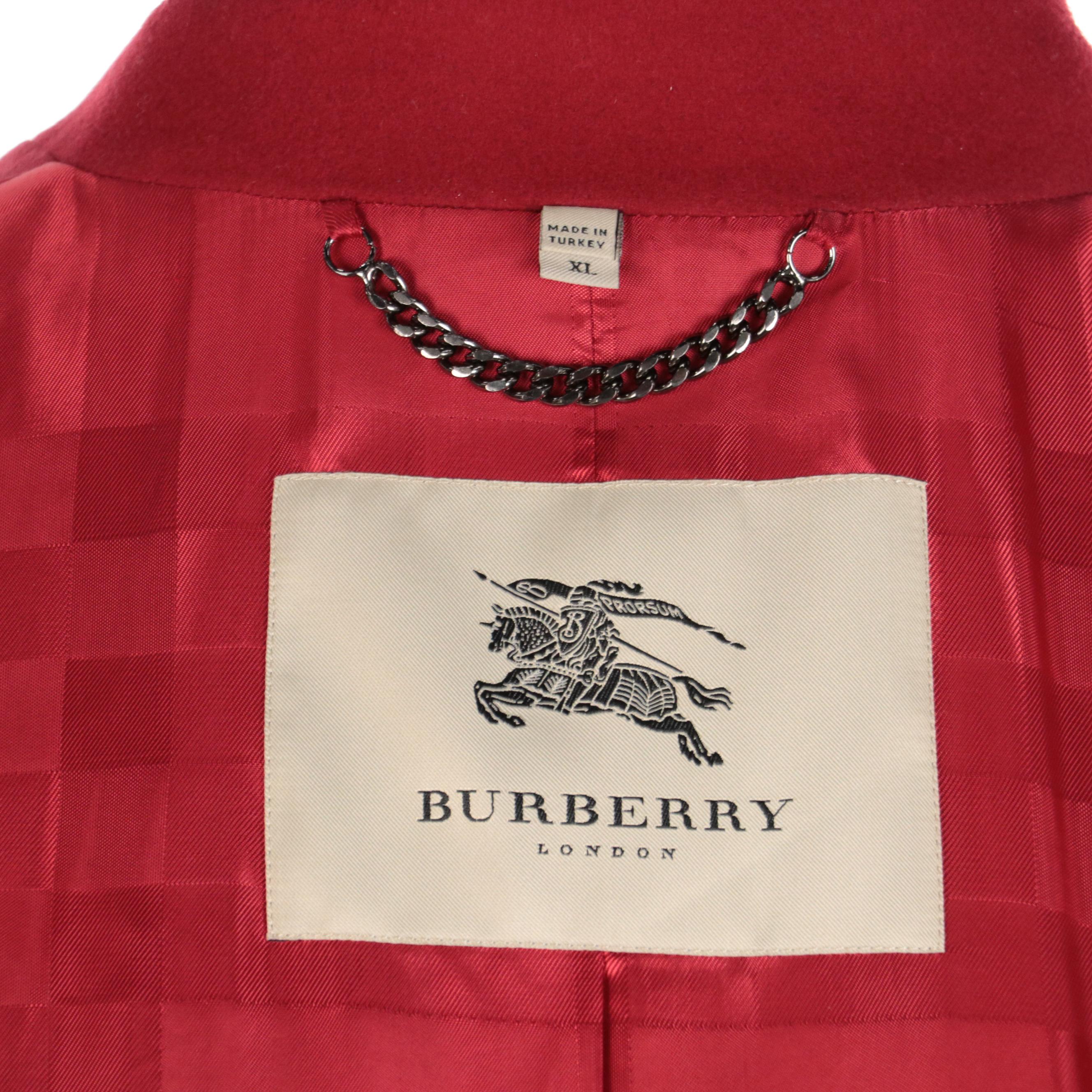 Burberry London Cherry Red Wool/Cashmere Double-Breasted Peacoat