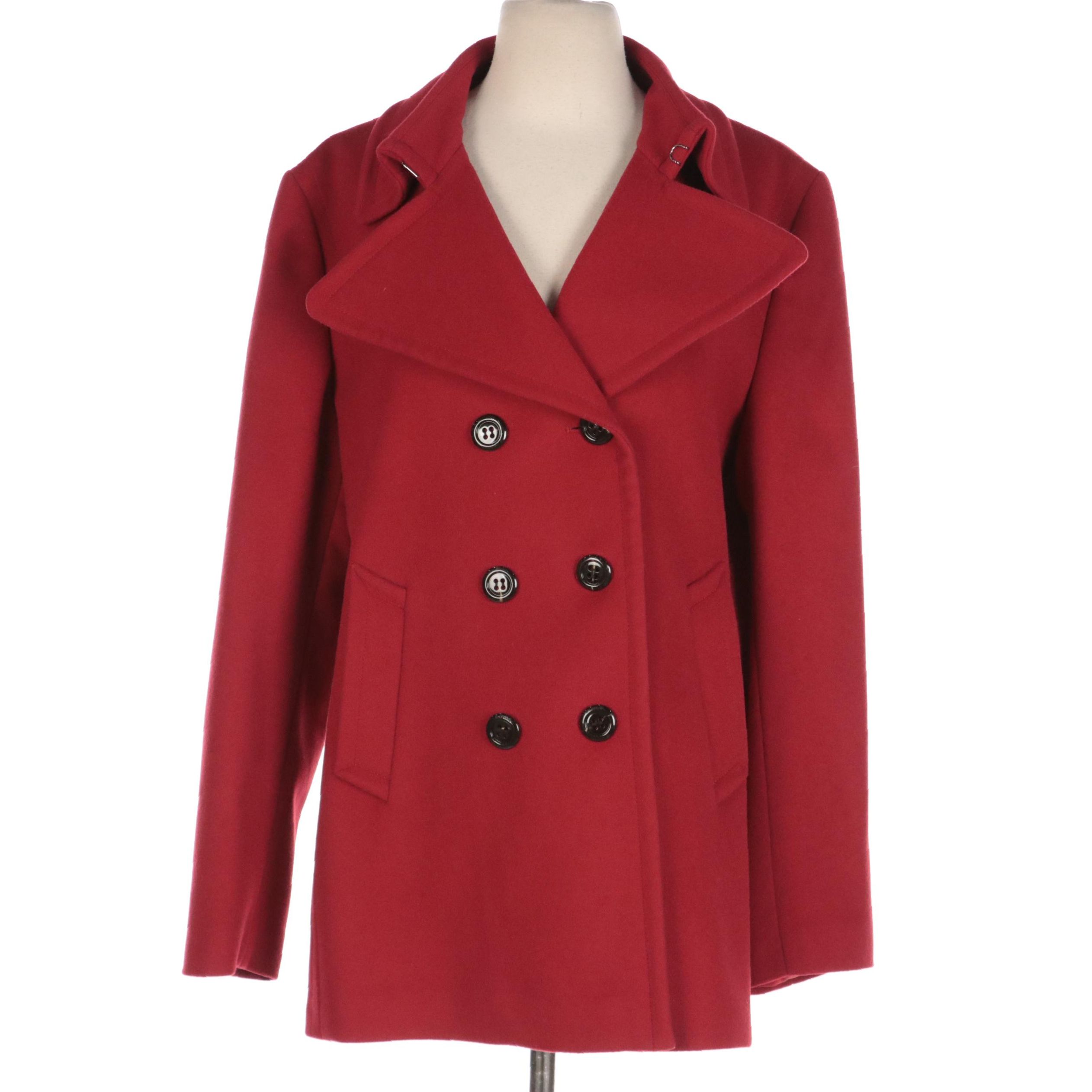 Burberry London Cherry Red Wool/Cashmere Double-Breasted Peacoat