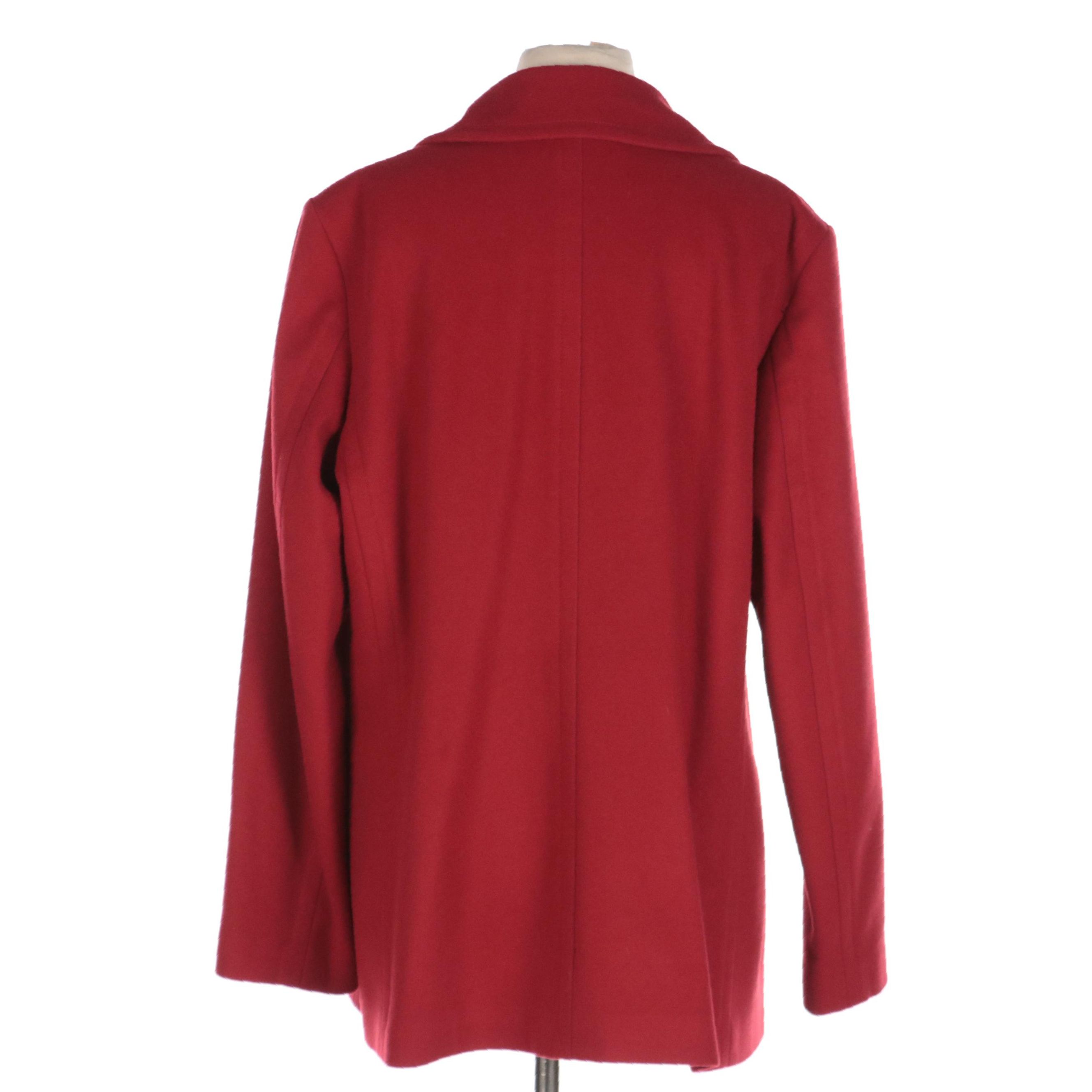 Burberry London Cherry Red Wool/Cashmere Double-Breasted Peacoat