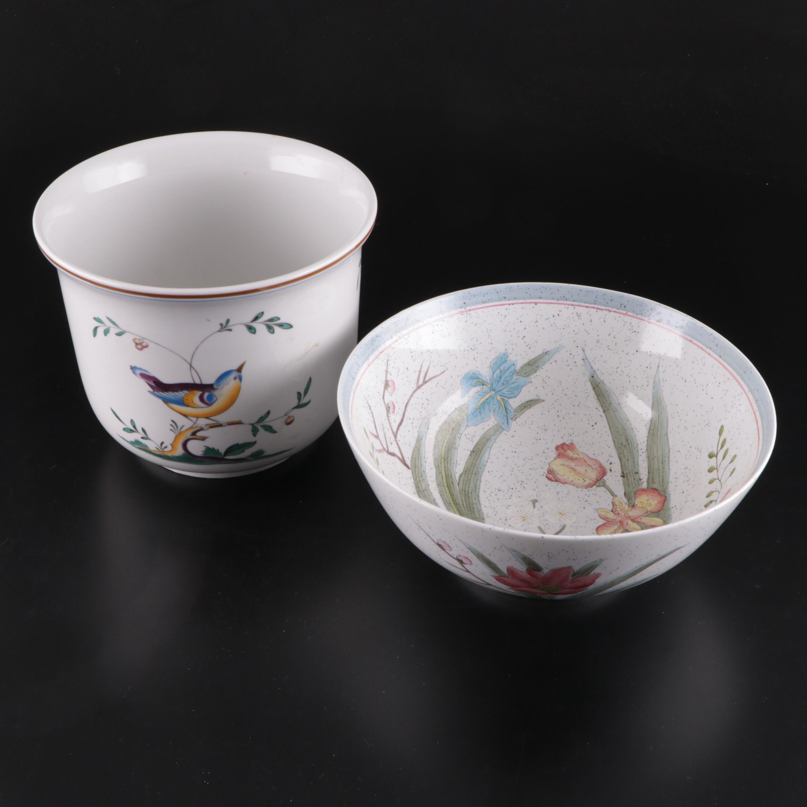 Spode "Queen's Bird" Cachepot and Other Ceramic Bowl