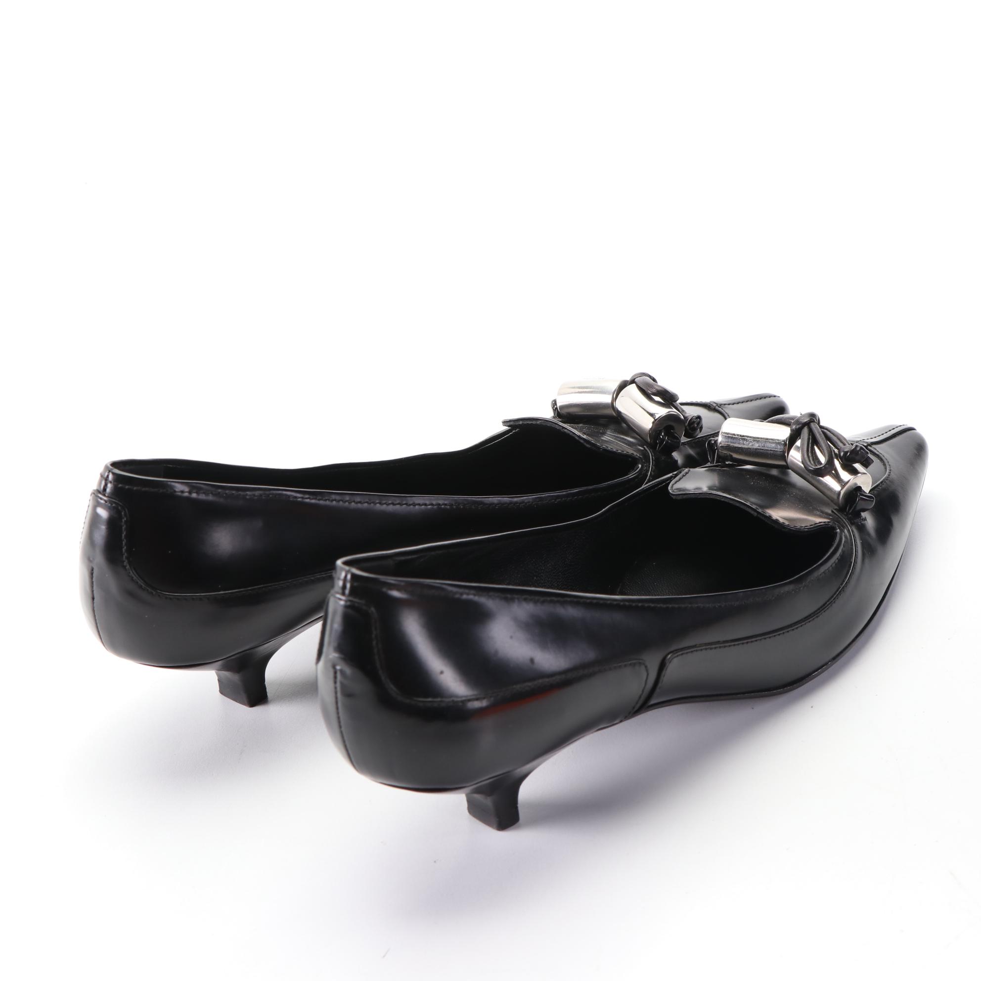 Prada Kitten Heel Pumps in Glazed Leather