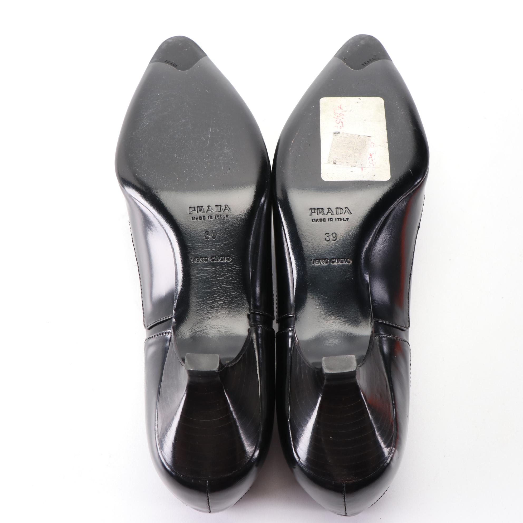 Prada Kitten Heel Pumps in Glazed Leather