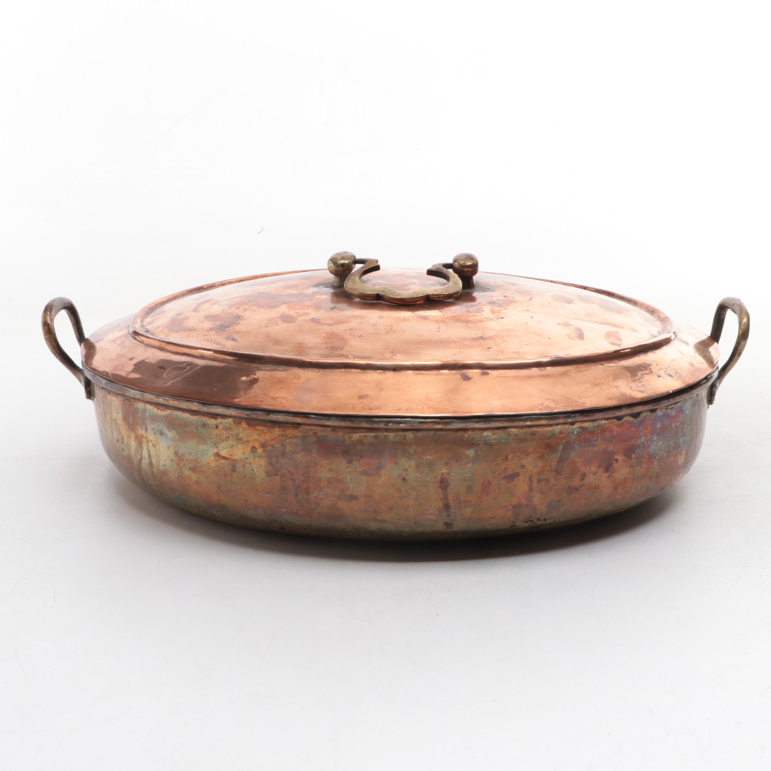 Copper and Brass Handled Casserole Dish