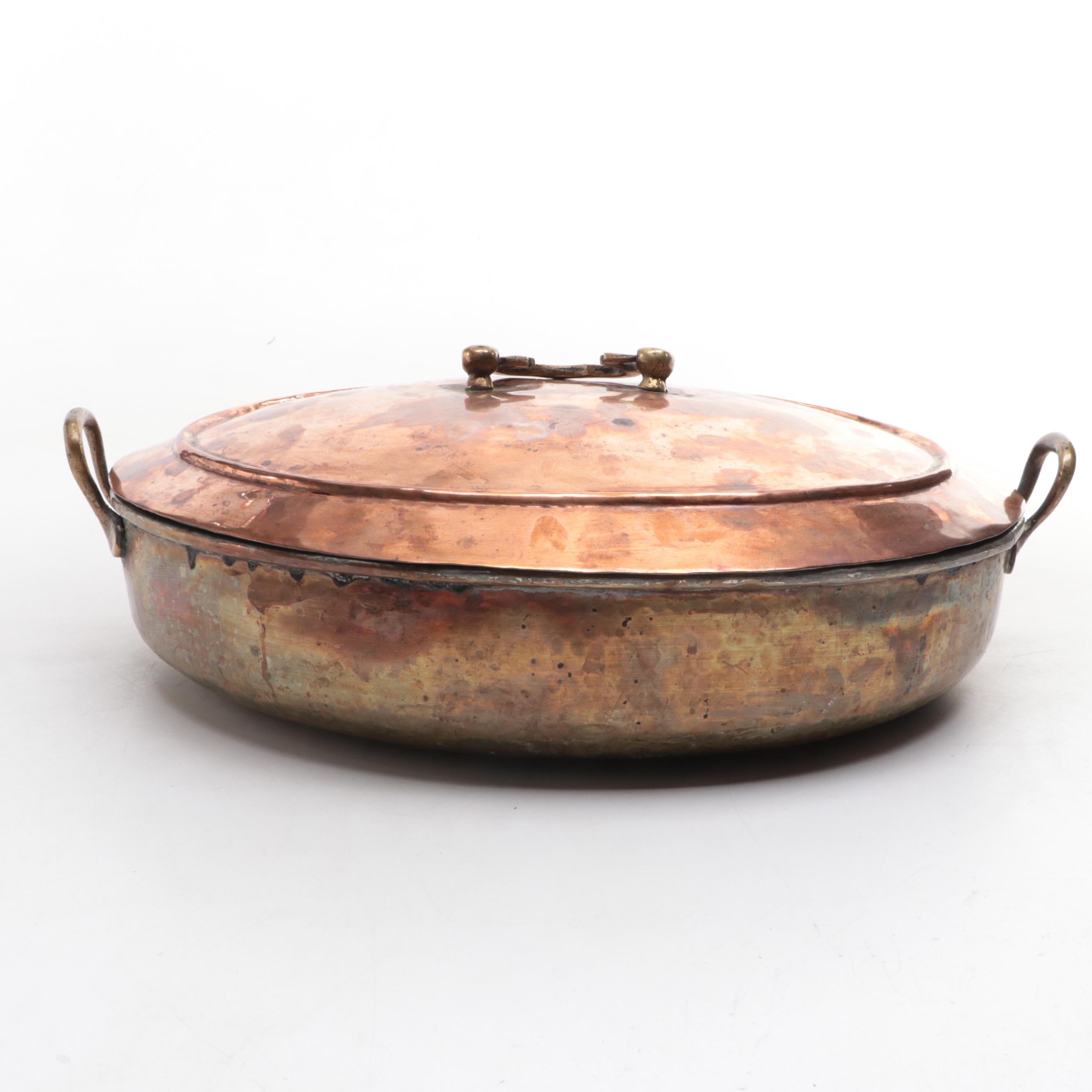 Copper and Brass Handled Casserole Dish