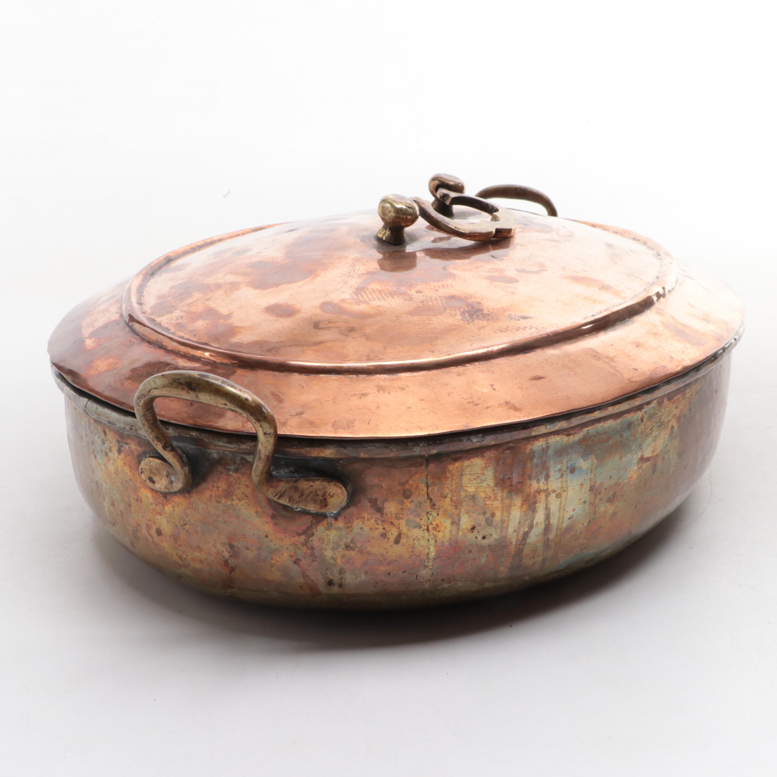 Copper and Brass Handled Casserole Dish