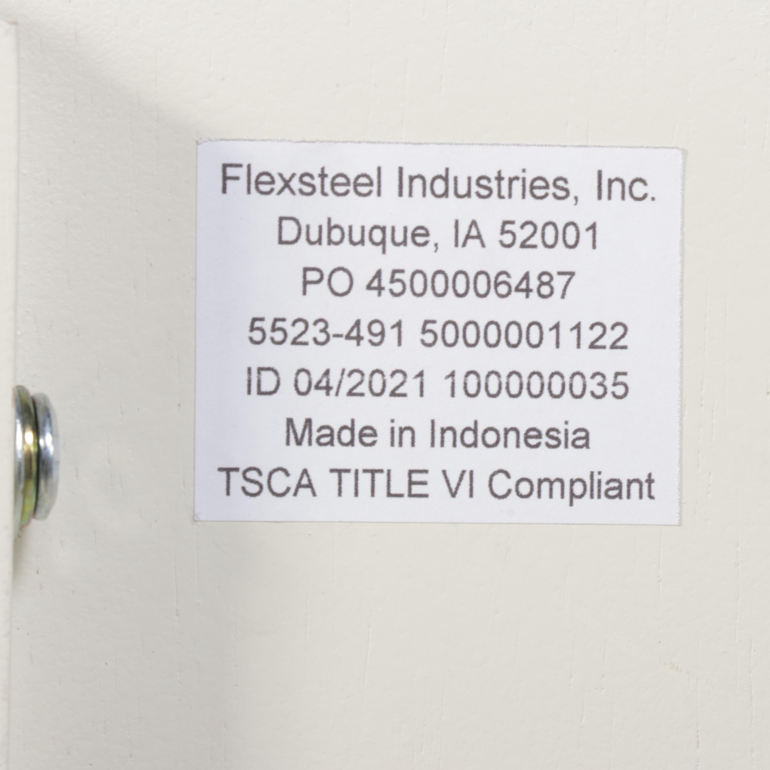 Flexsteel White-Painted Hall Bench with Mirror and Coat Hooks