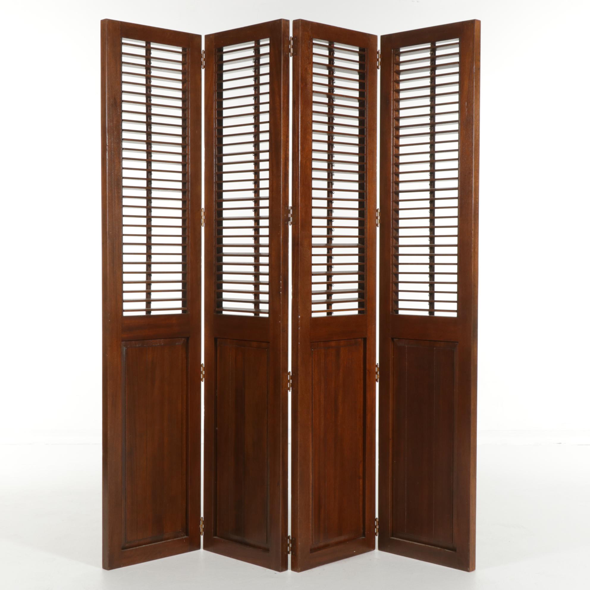 Sarreid, Ltd. Mahogany Louvered Shutter Room Screen EBTH