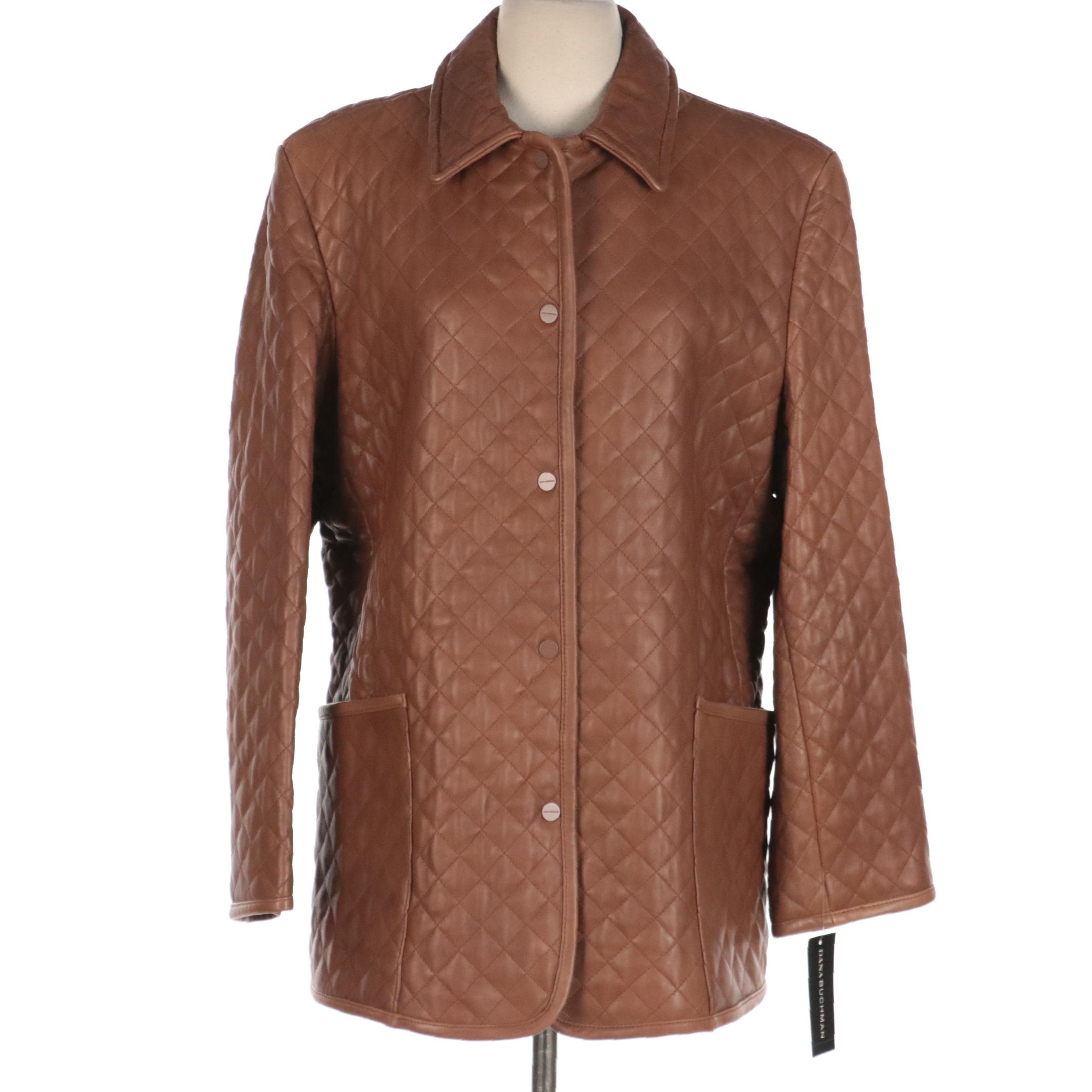 Dana Buchman Pecan Brown Quilted Leather Jacket, New with Tags