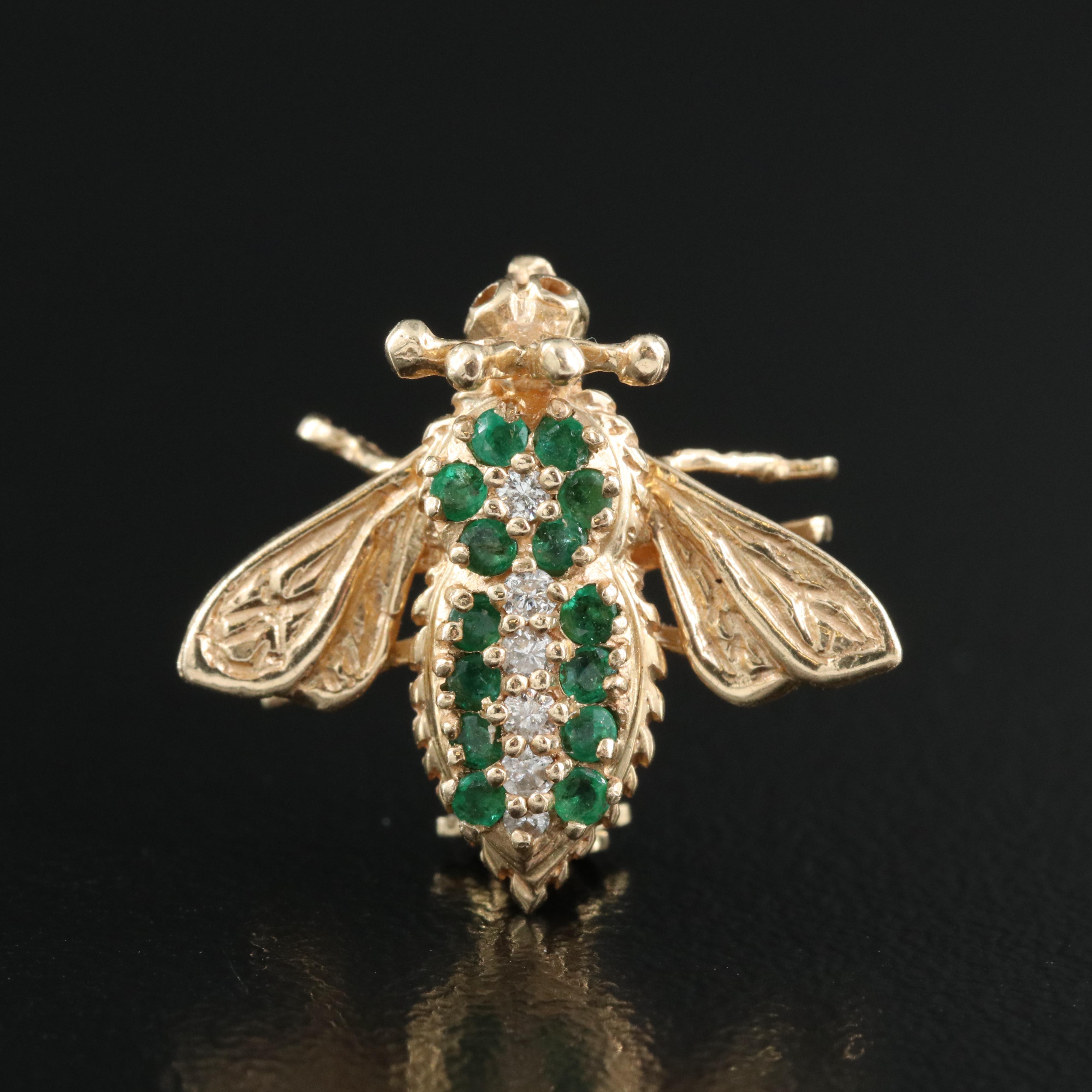 14K Emerald and Diamond Insect Pin