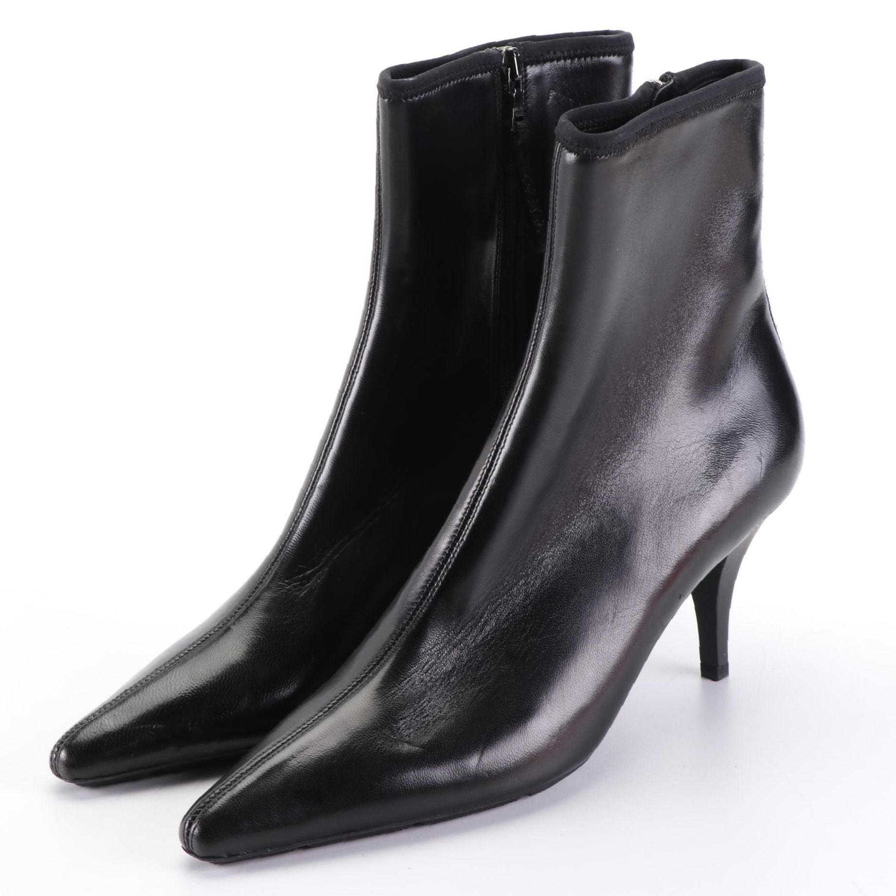 Prada Linea Rossa Pointed Toe Zip Booties in Leather