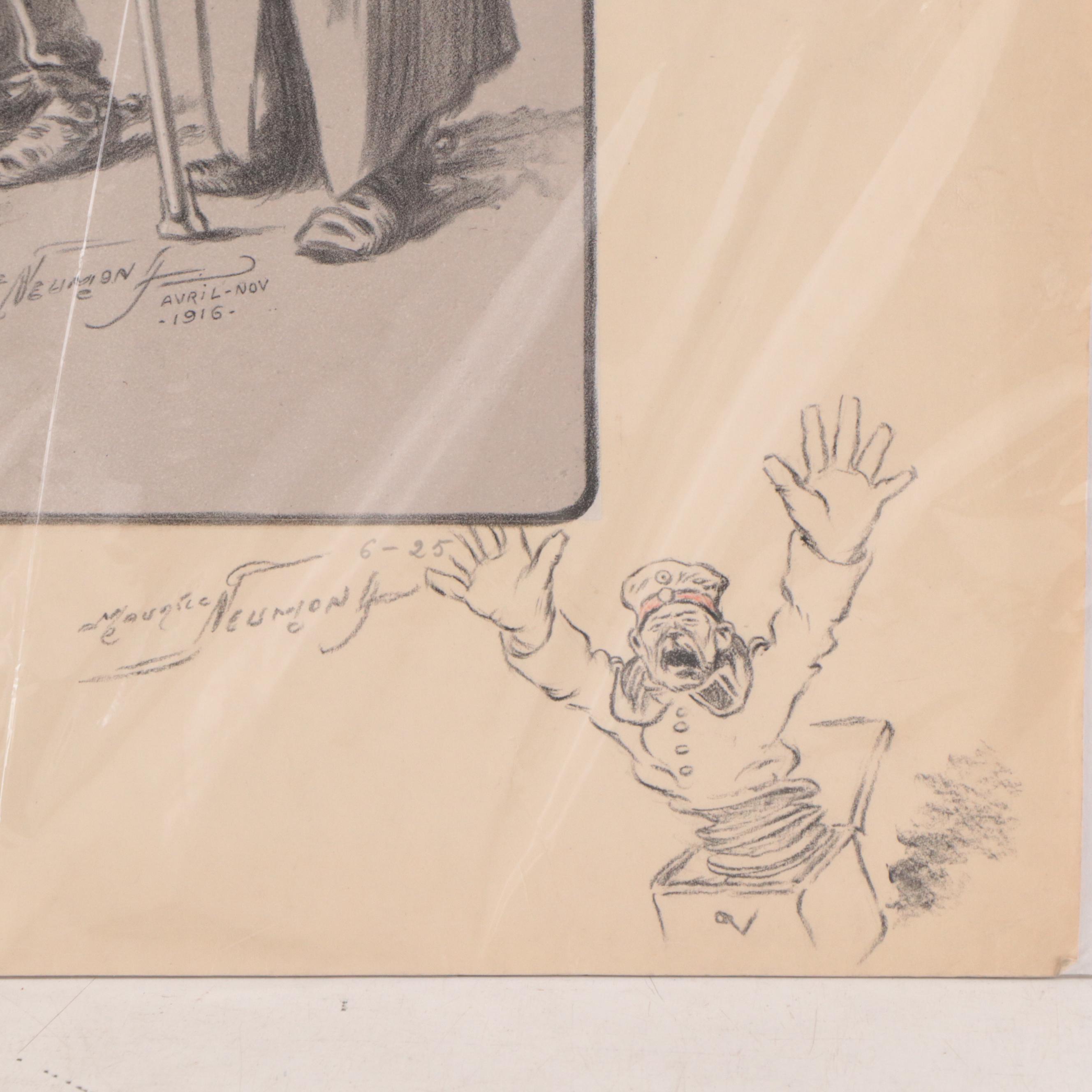 Maurice Neumont World War I Lithograph with Remarque Sketch, 1916